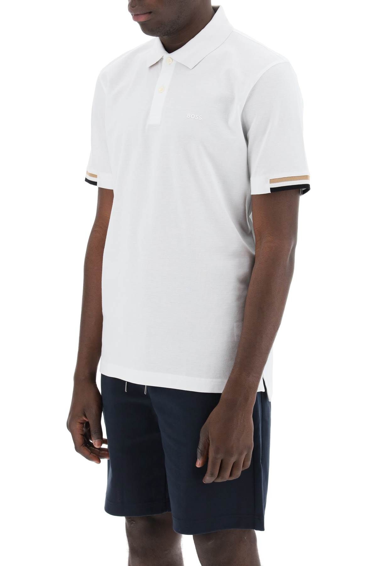 Shop Hugo Boss Parlay Polo Shirt With Stripe Detail In White