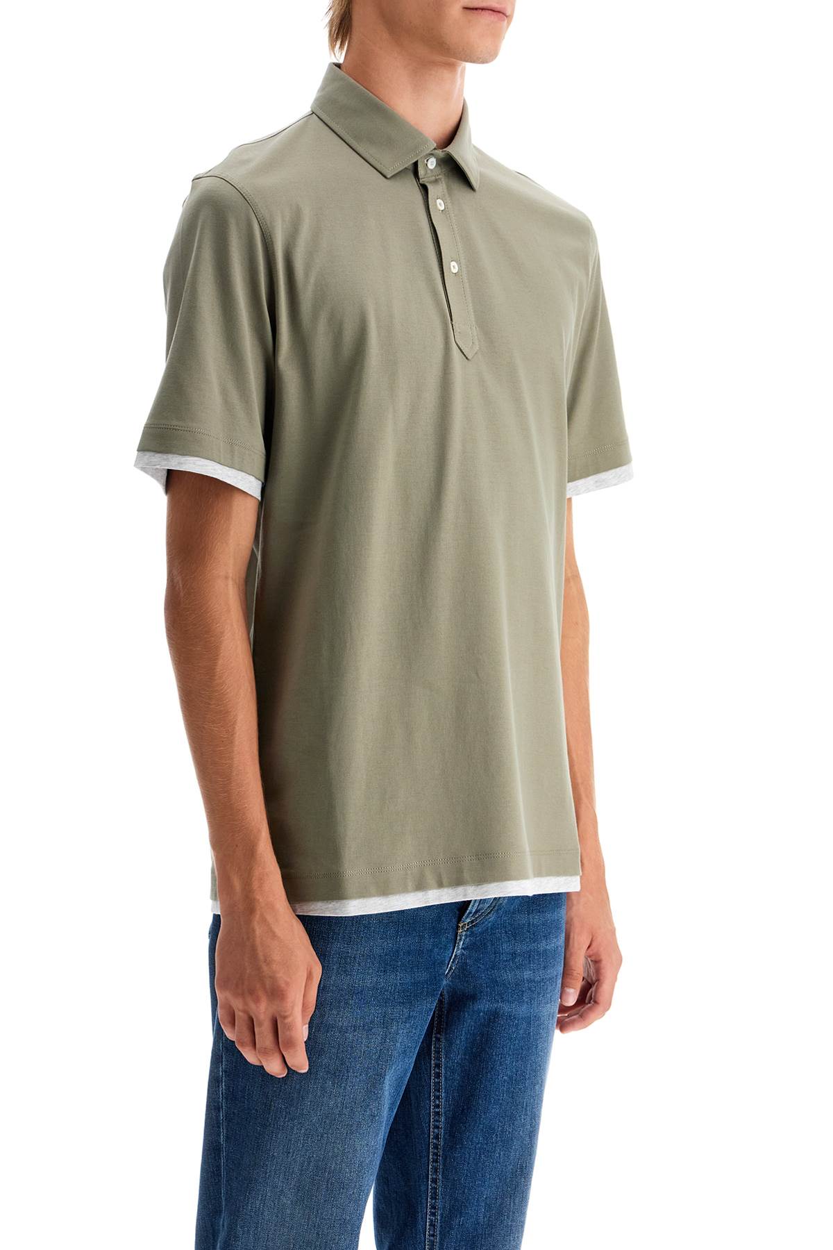 Shop Brunello Cucinelli Polo With Faux In Khaki