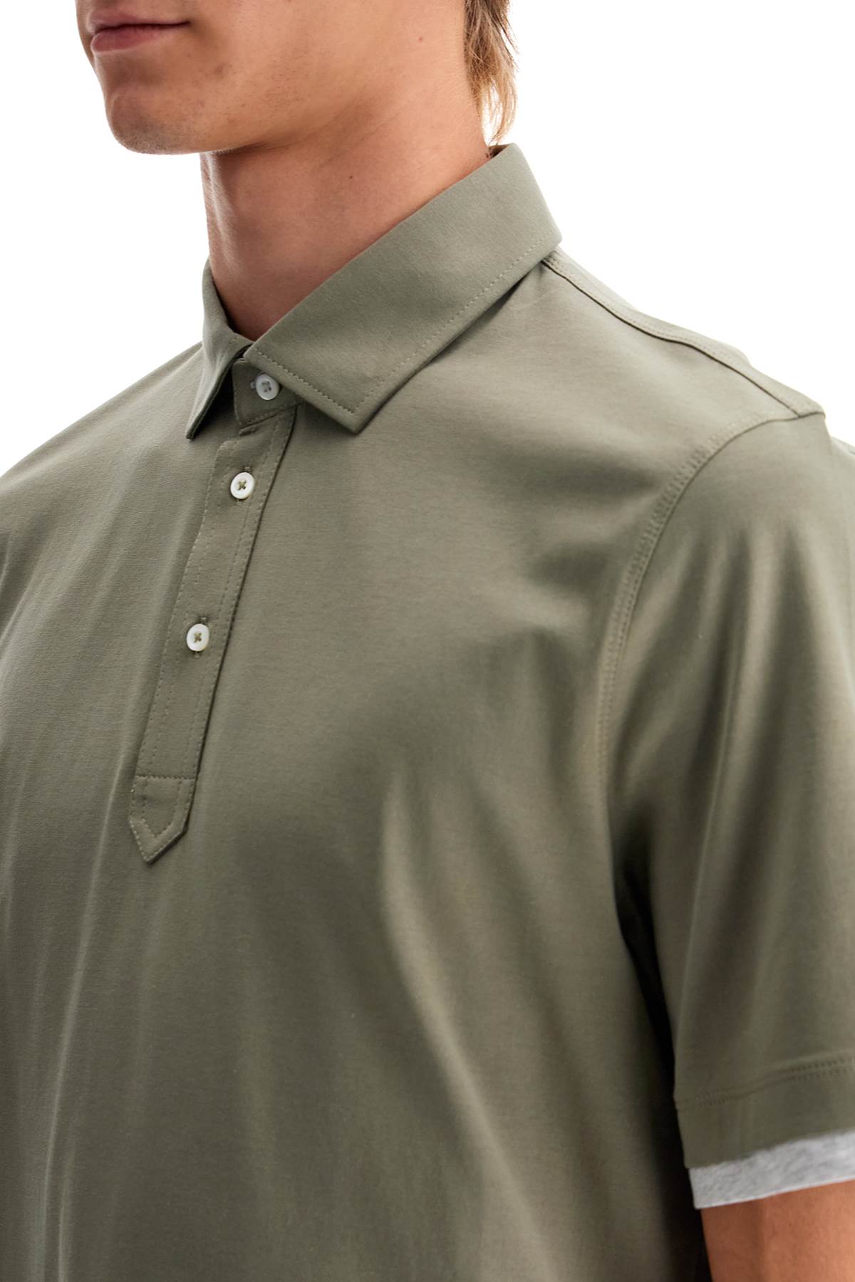 Shop Brunello Cucinelli Polo With Faux In Khaki