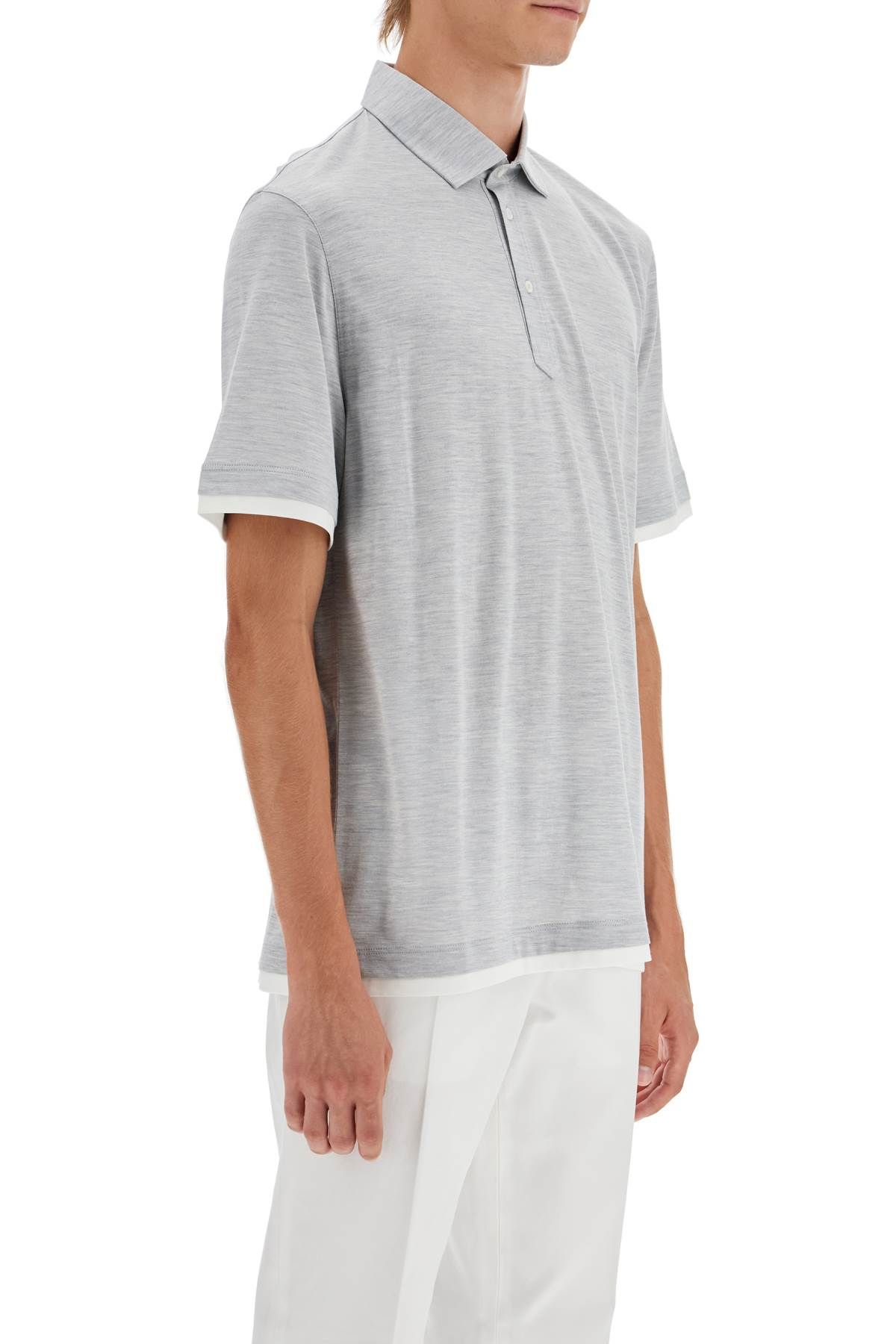 Shop Brunello Cucinelli Silk And Cotton Polo Shirt With Double Edges In Grey