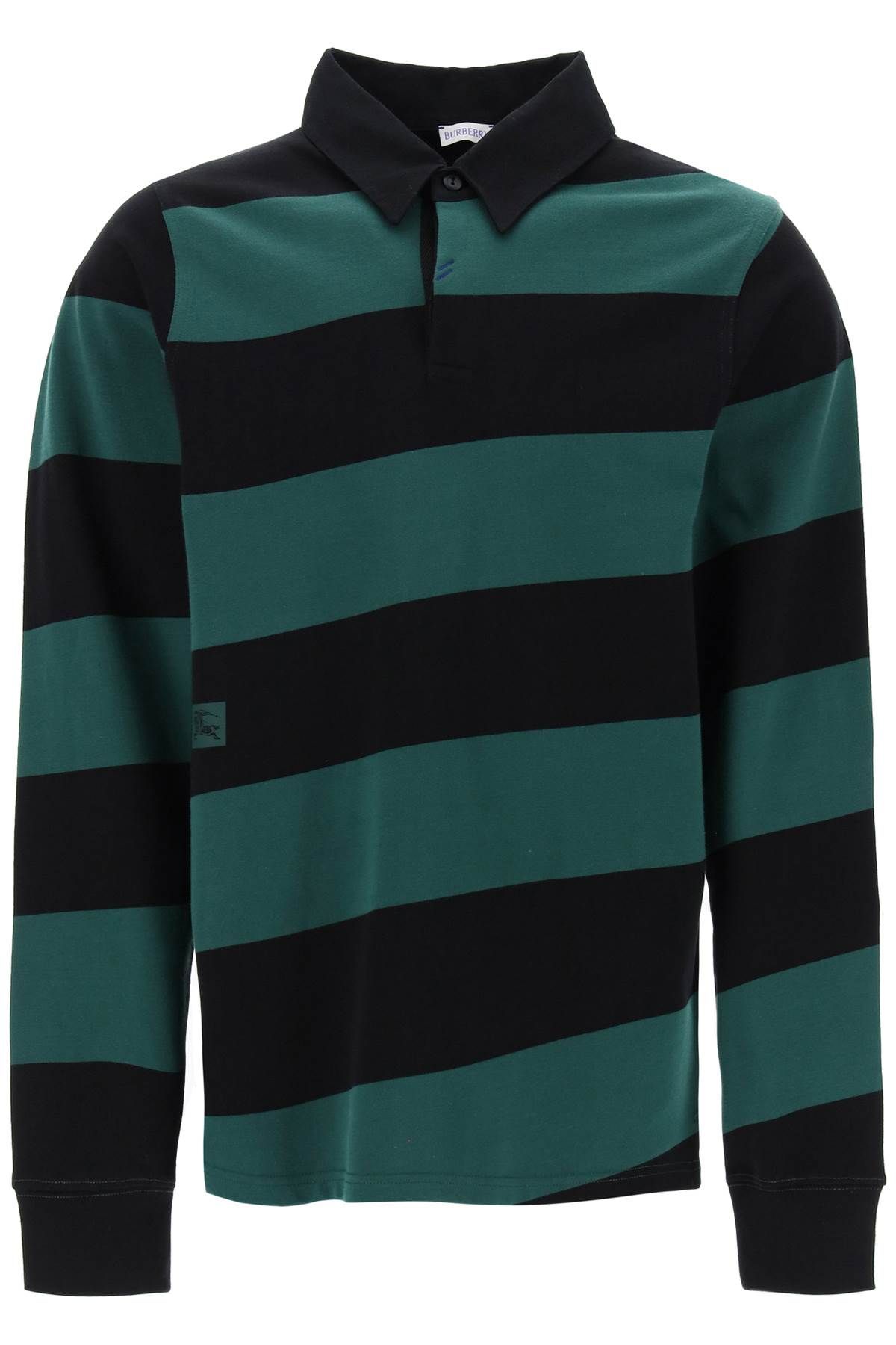 Burberry Long-sleeved Polo Shirt With Stripes In Green,black