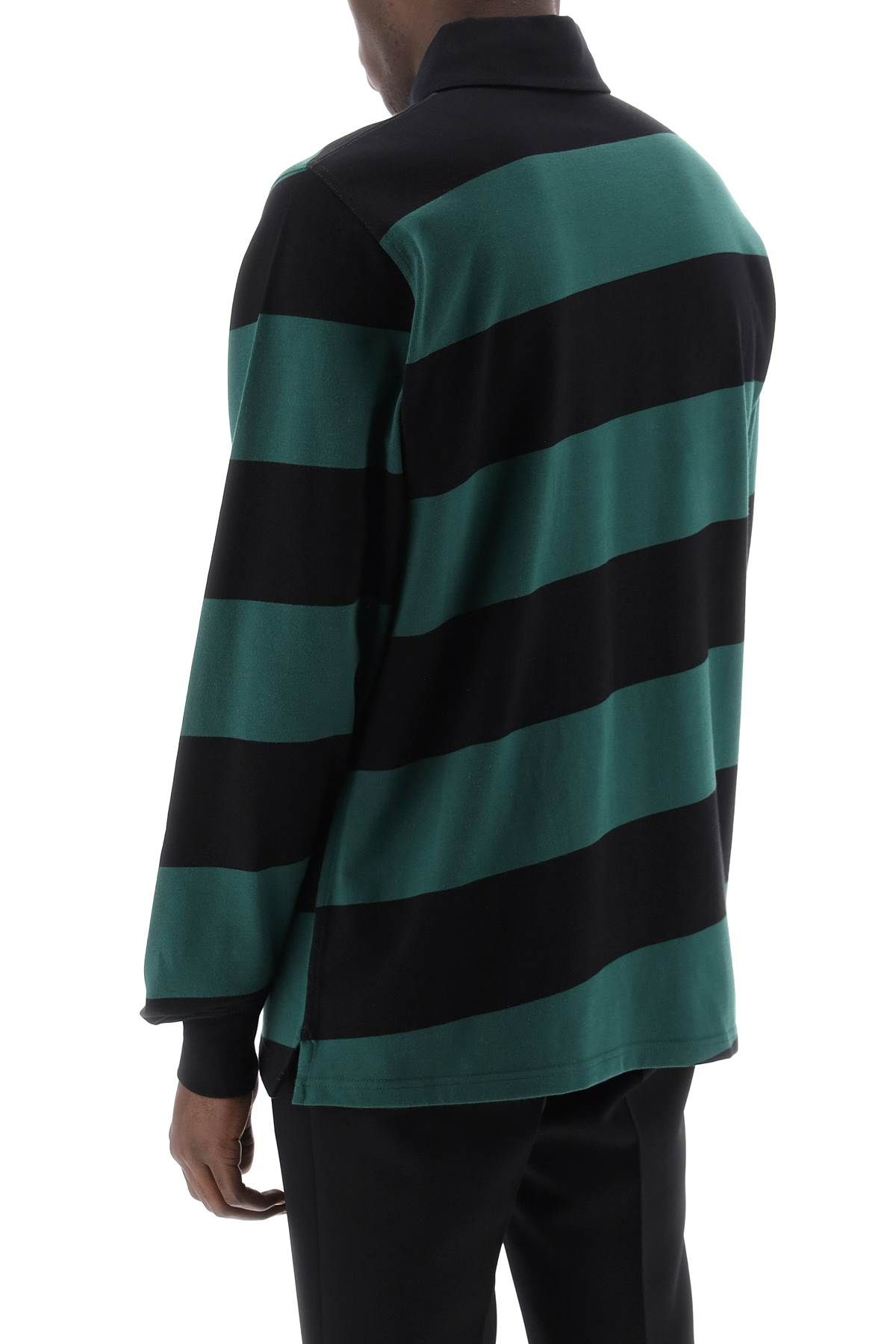 Shop Burberry Striped Long Sleeve Polo Shirt In Green,black