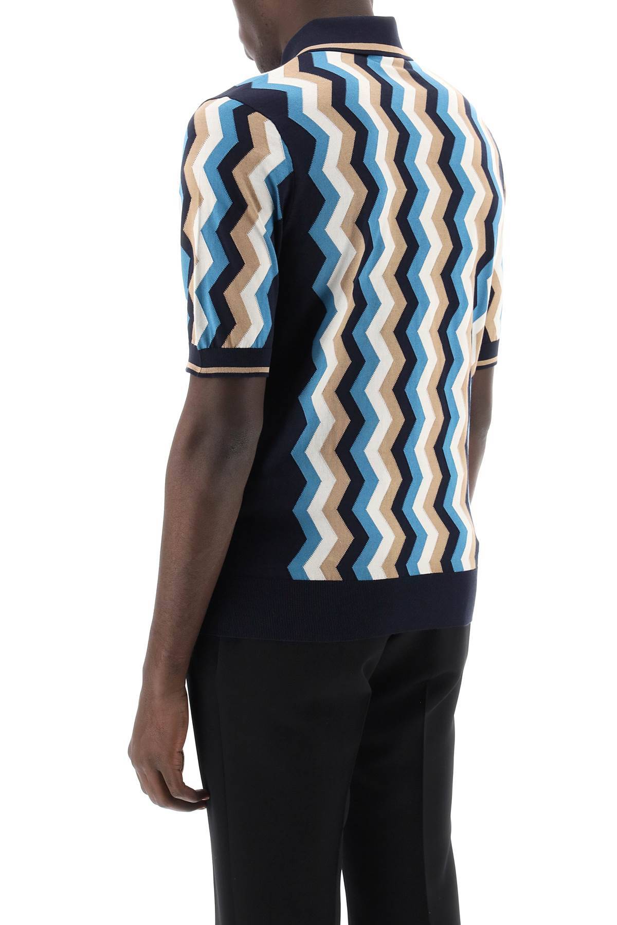 Shop Dolce & Gabbana Silk Polo Shirt With Zigzag In In Blue,multicolor