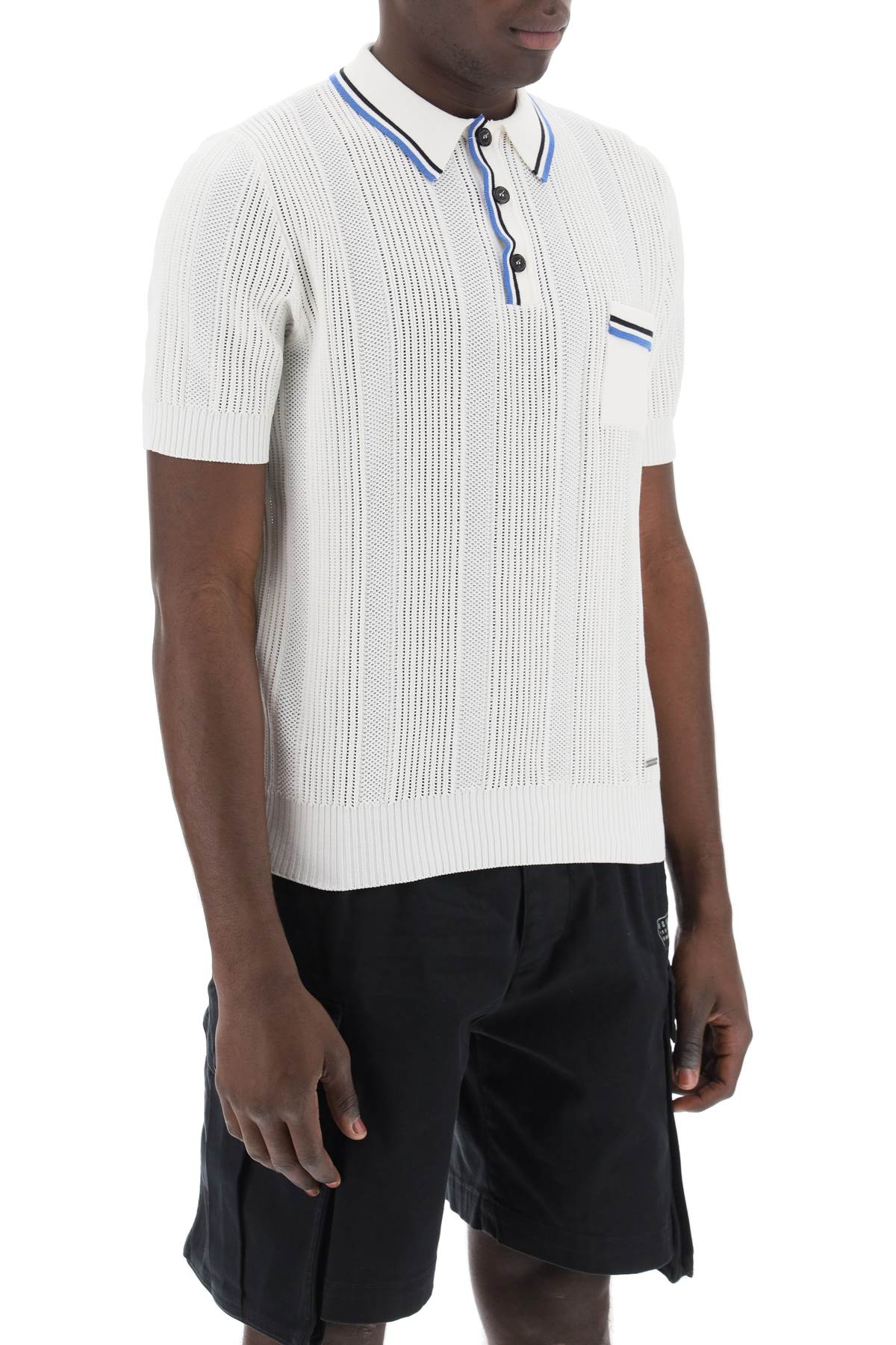 Shop Dsquared2 Perforated Knit Polo Shirt In White