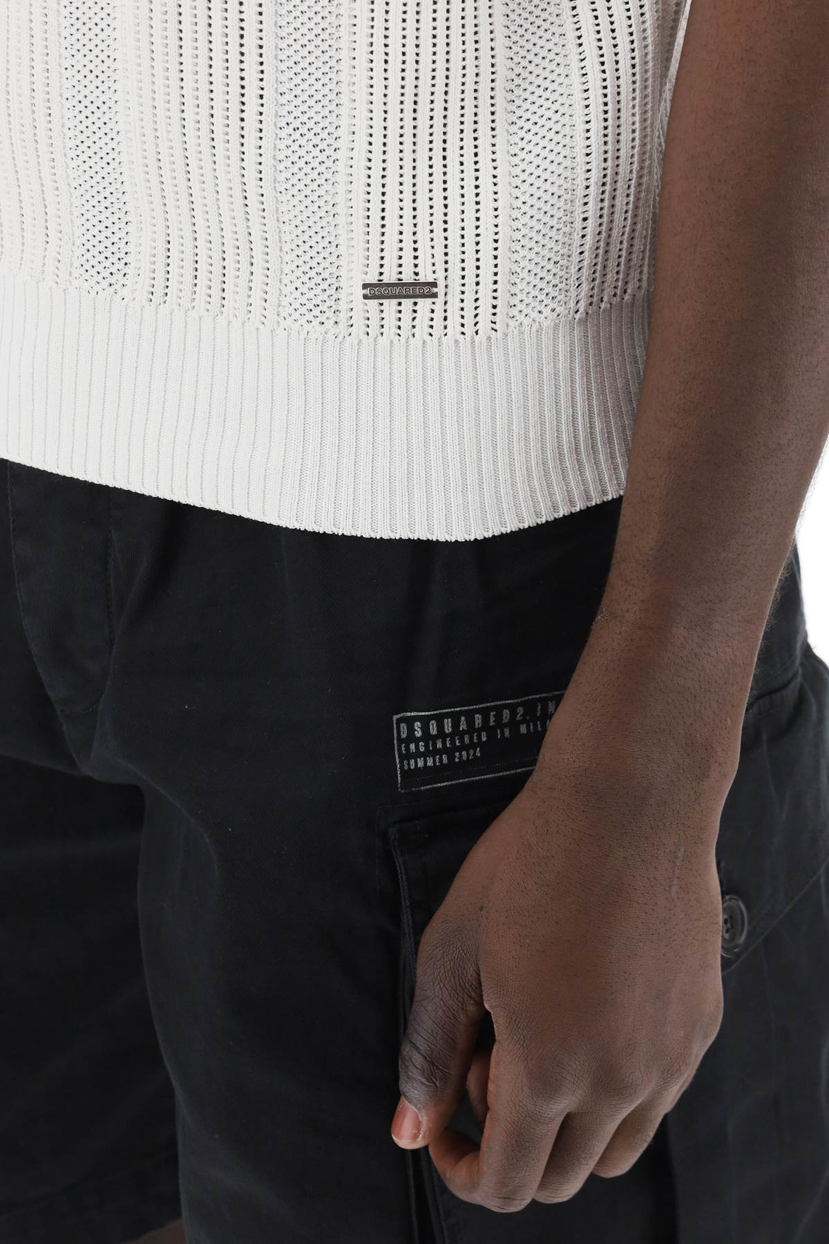 Shop Dsquared2 Perforated Knit Polo Shirt In White