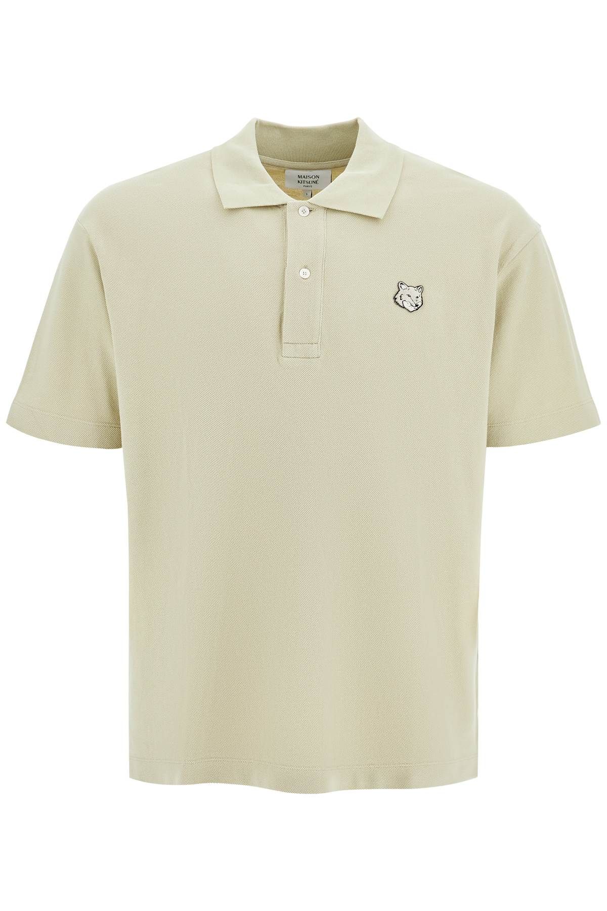 Shop Maison Kitsuné 'bold Fox Head Comfort Fit Polo Shirt In Khaki