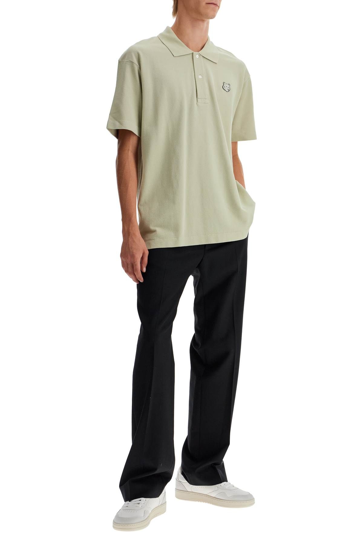 Shop Maison Kitsuné 'bold Fox Head Comfort Fit Polo Shirt In Khaki