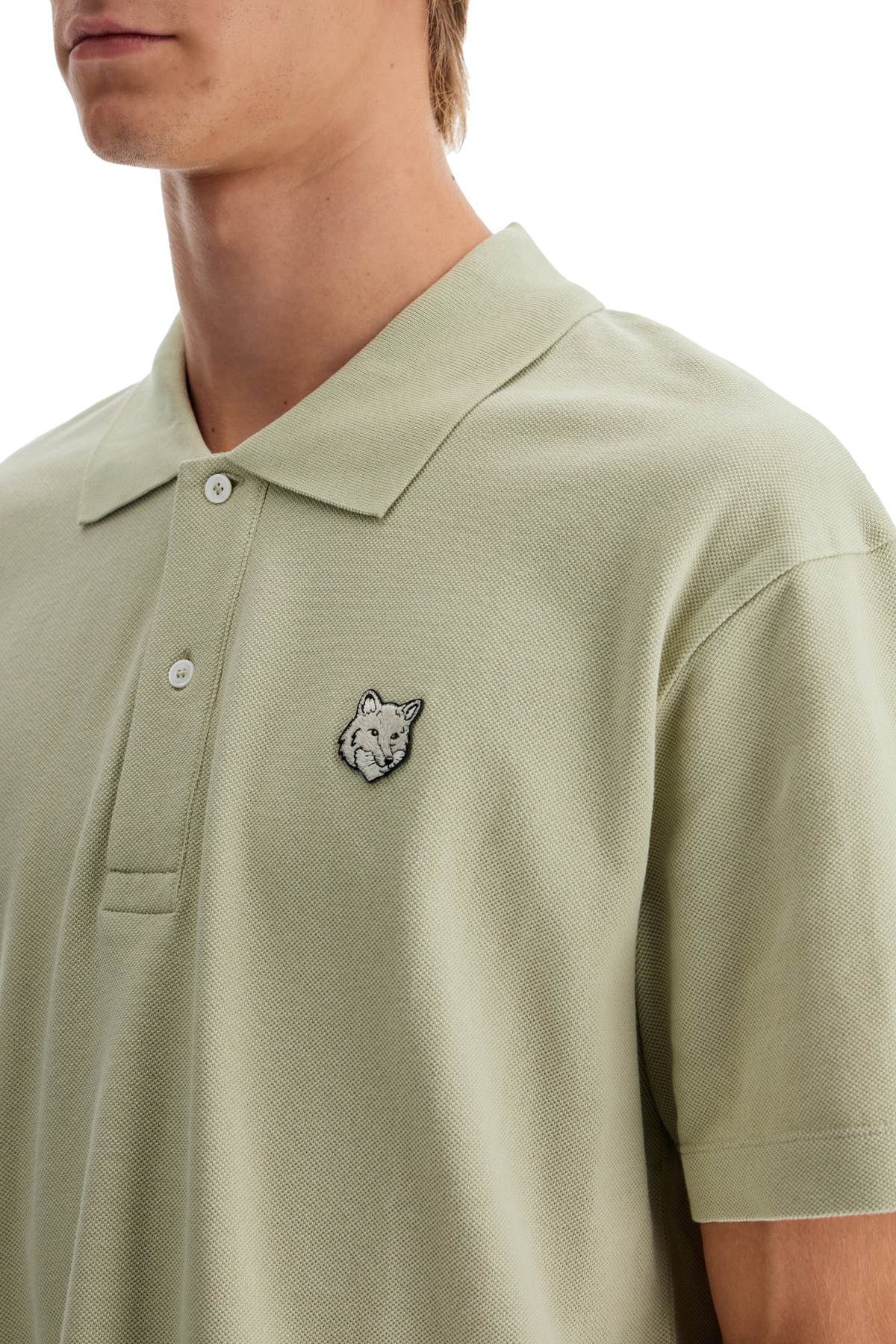 Shop Maison Kitsuné 'bold Fox Head Comfort Fit Polo Shirt In Khaki