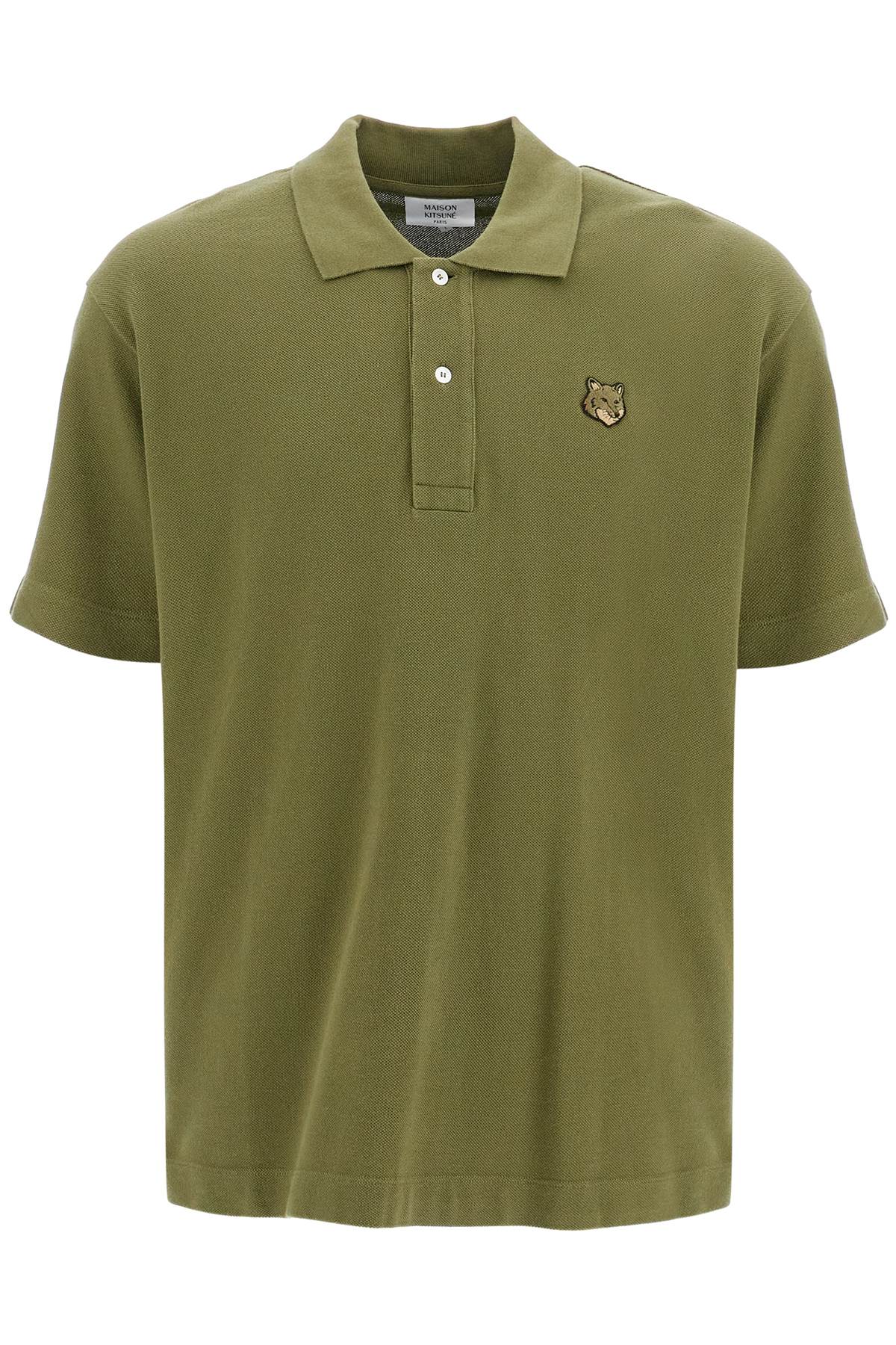 Shop Maison Kitsuné 'bold Fox Head Comfort Fit Polo Shirt In Khaki