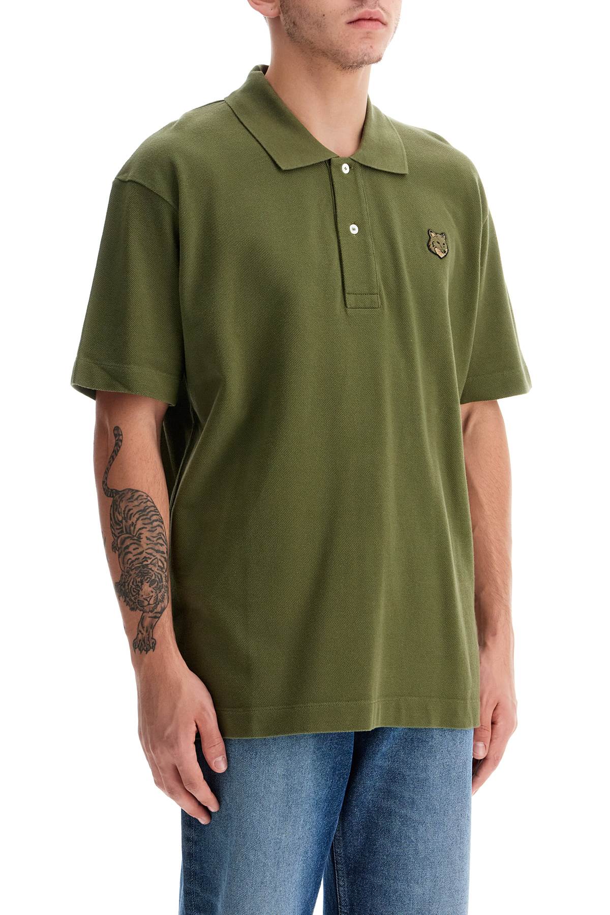 Shop Maison Kitsuné 'bold Fox Head Comfort Fit Polo Shirt In Khaki