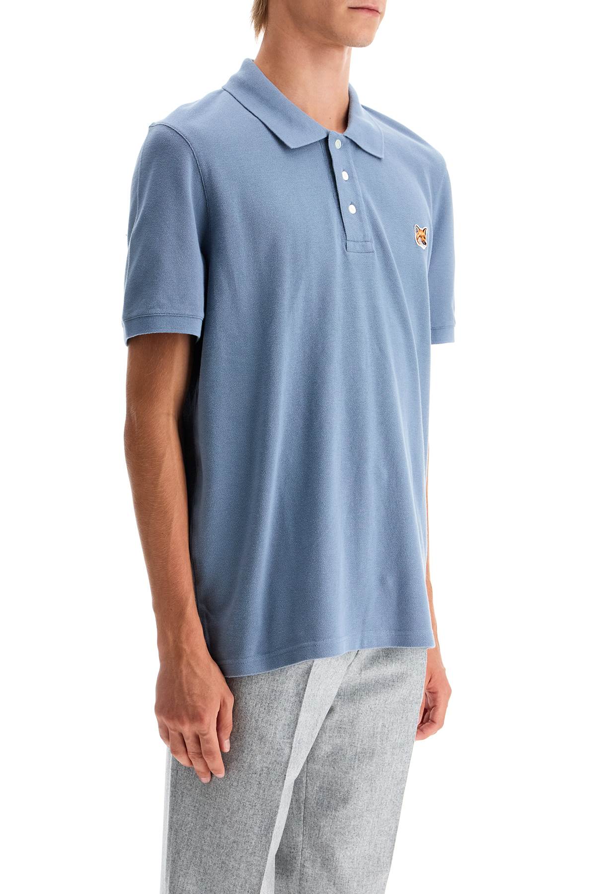 Shop Maison Kitsuné "regular Fit Fox Head Polo Shirt In Light Blue