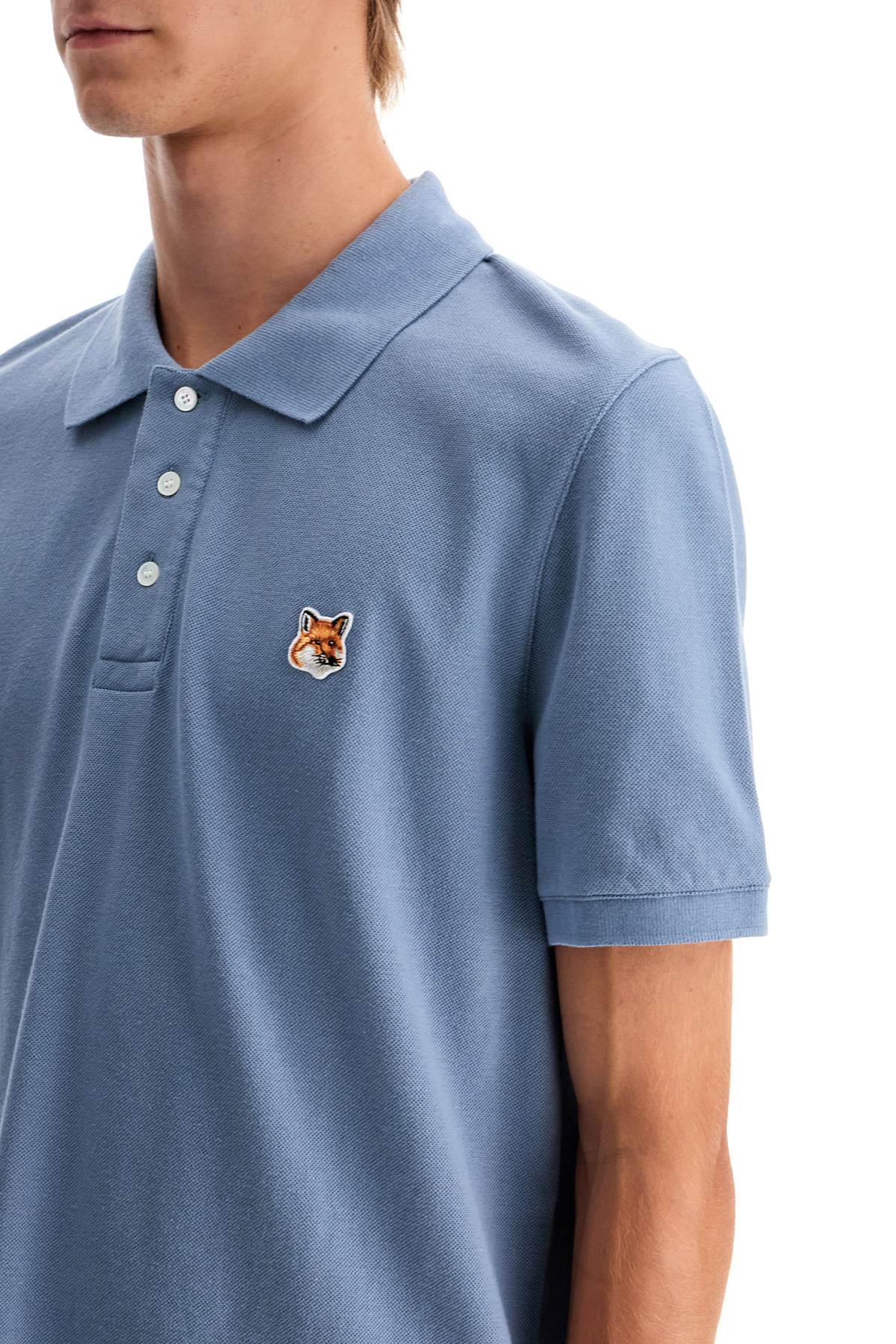 Shop Maison Kitsuné "regular Fit Fox Head Polo Shirt In Light Blue