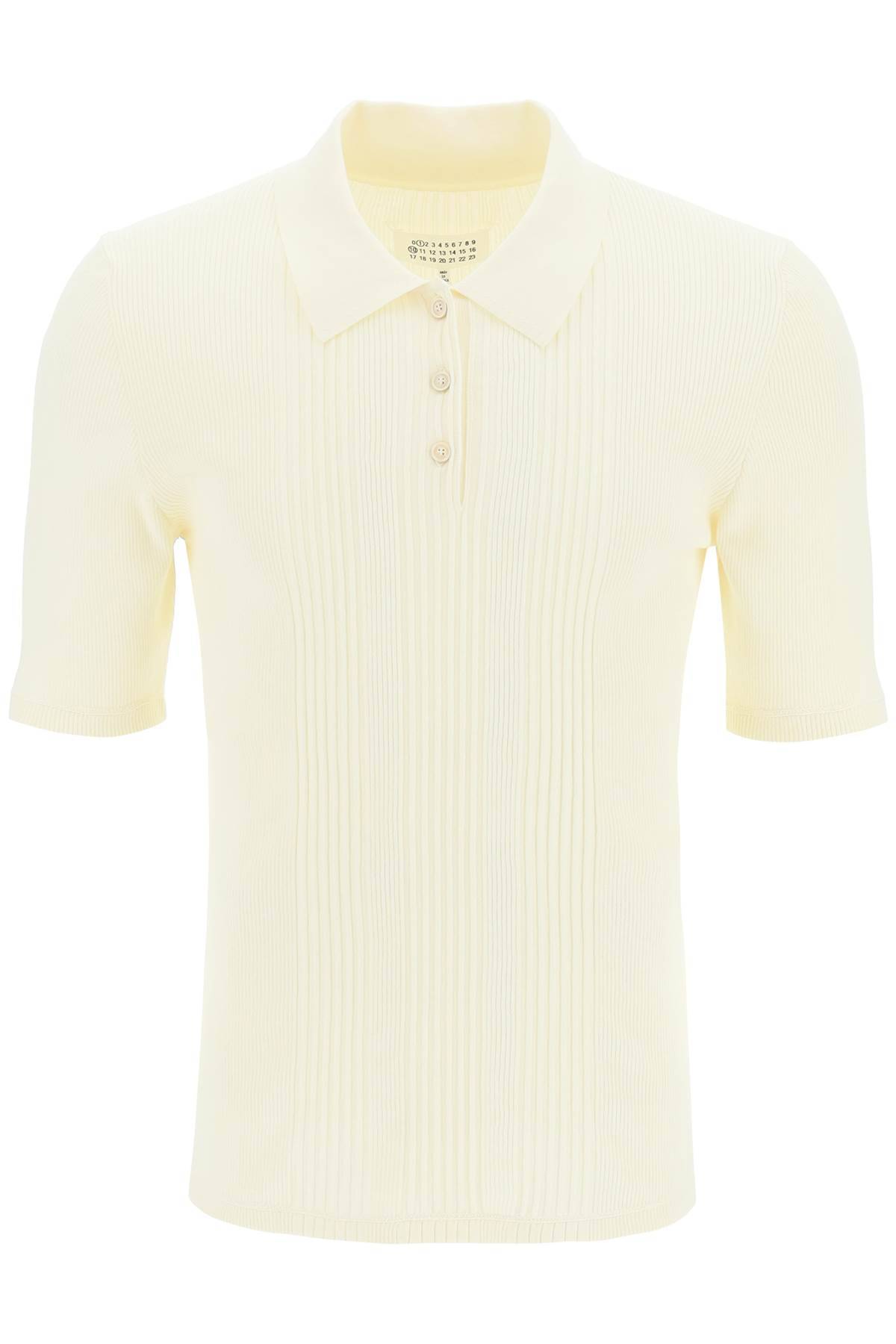 Shop Maison Margiela Ribbed Stretch Polo Shirt In White