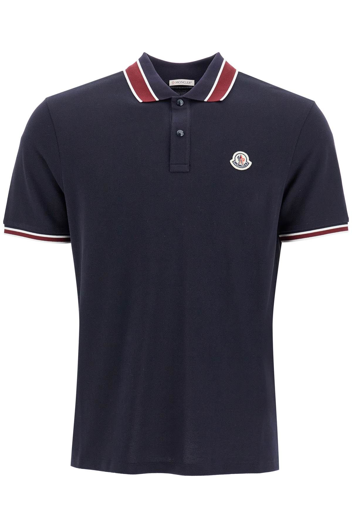 Shop Moncler Striped Polo Shirt With Detailed Accents In Blue