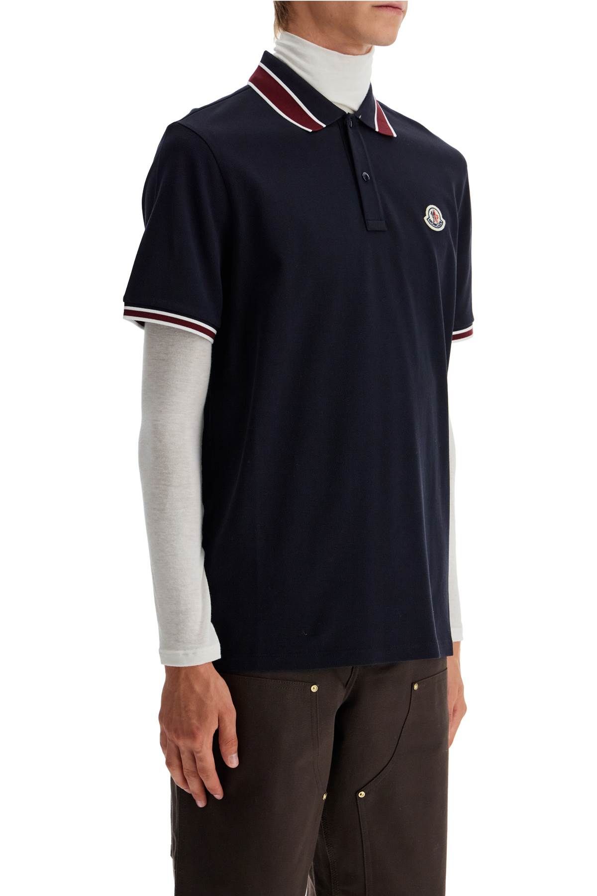 Shop Moncler Striped Polo Shirt With Detailed Accents In Blue