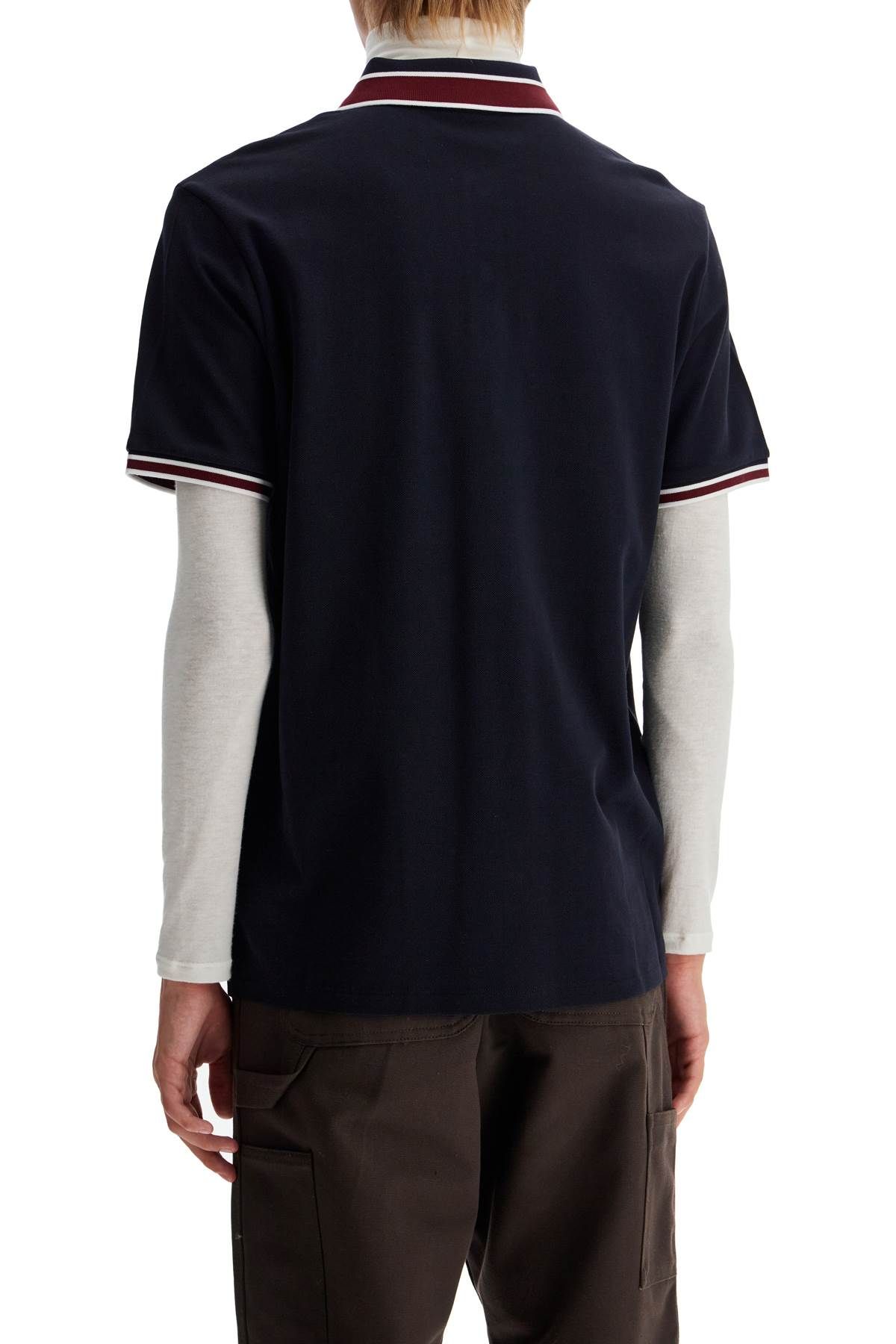 Shop Moncler Striped Polo Shirt With Detailed Accents In Blue