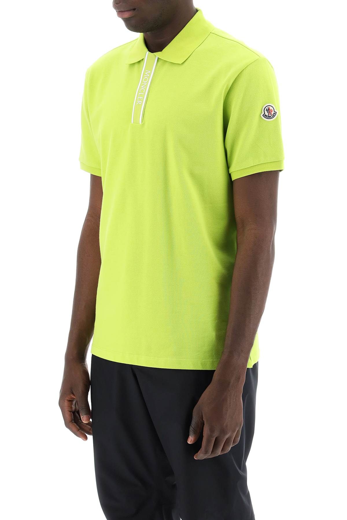 Shop Moncler Polo Shirt With Branded Button In Green