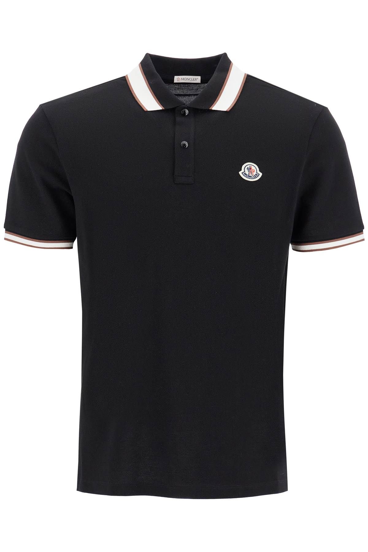 Shop Moncler Striped Polo Shirt With Detailed Accents In Black