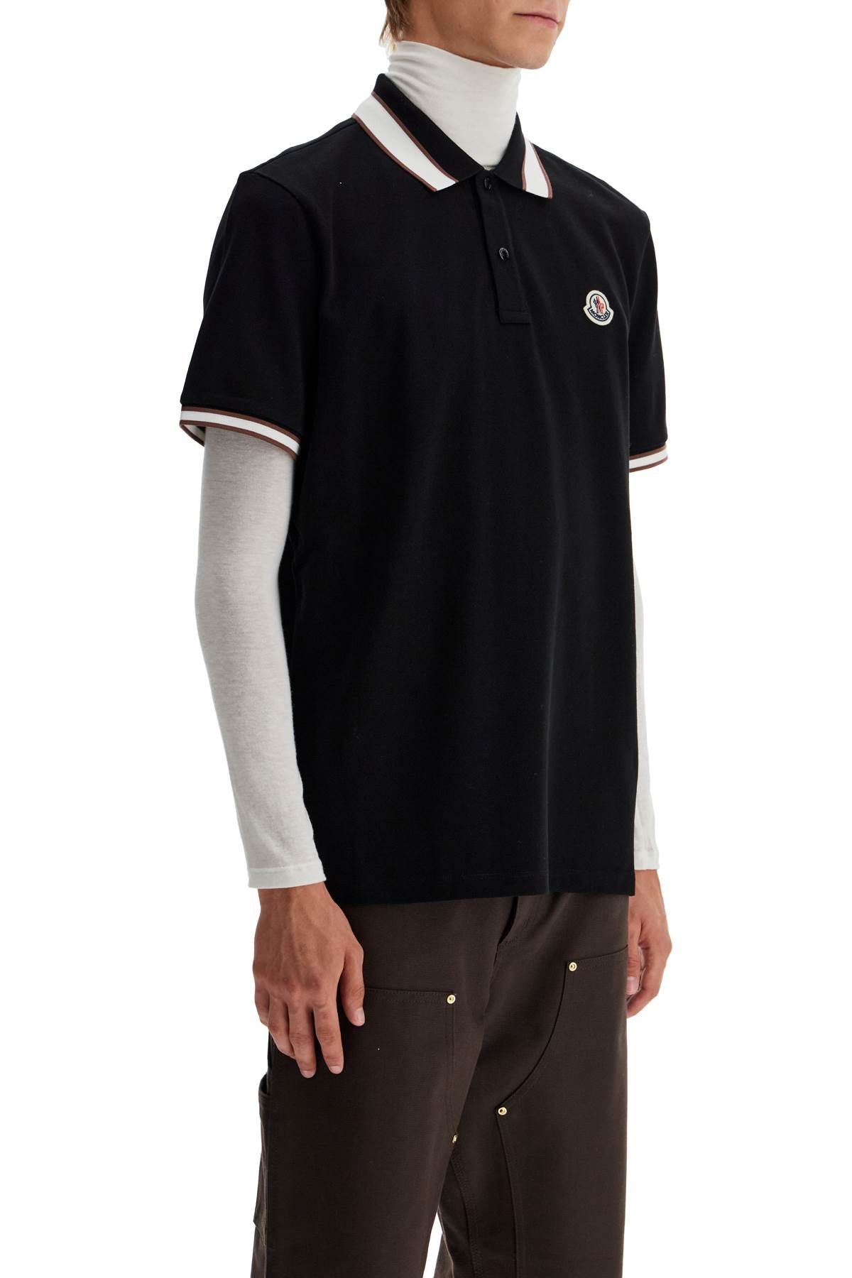 Shop Moncler Striped Polo Shirt With Detailed Accents In Black