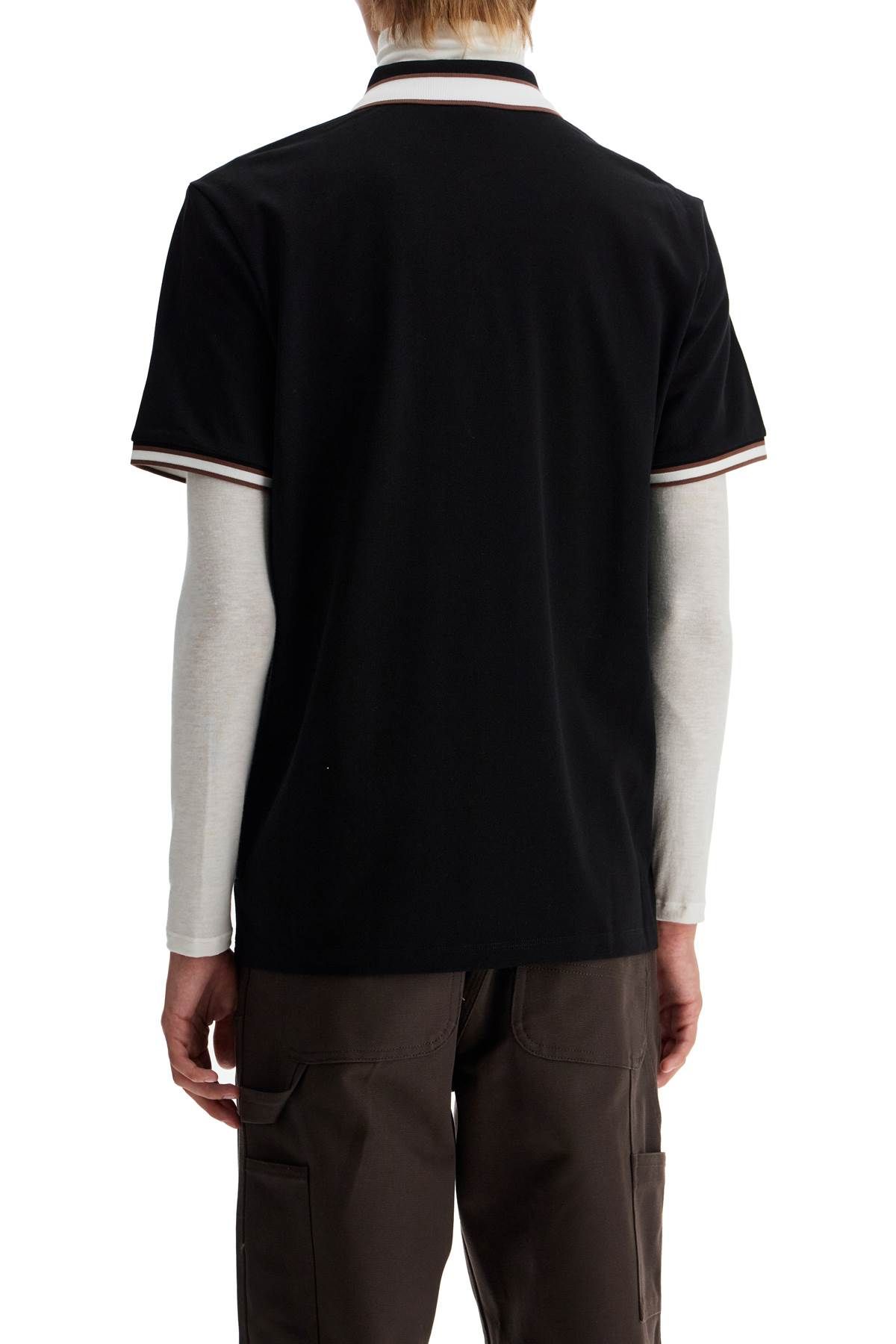 Shop Moncler Striped Polo Shirt With Detailed Accents In Black