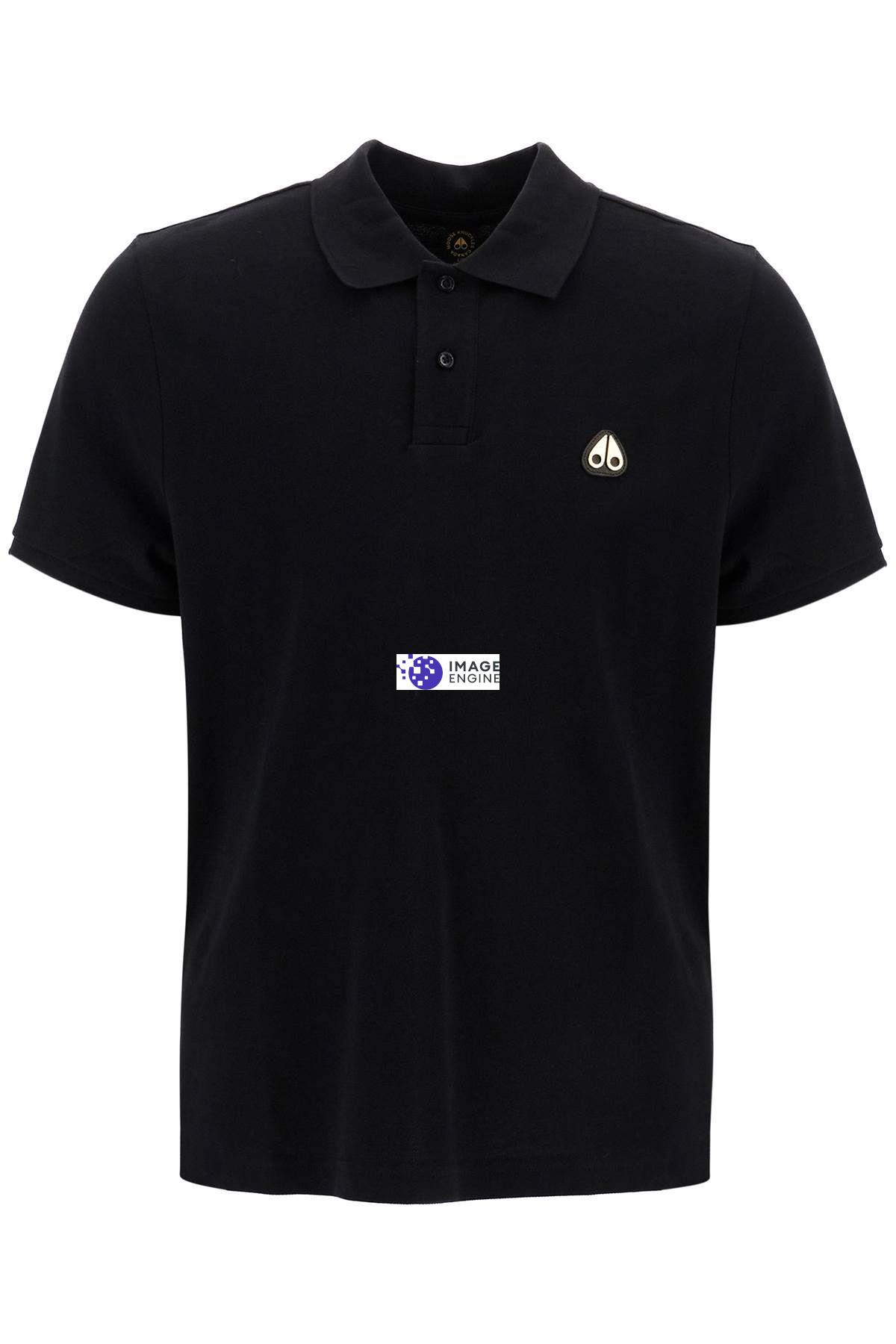 Moose Knuckles Black Polo With Classic Collar And Logo Patch On The Front In Black