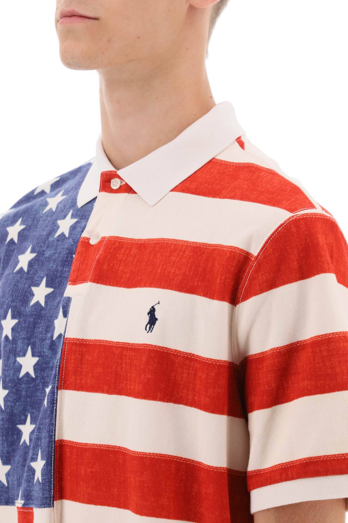 Shop Polo Ralph Lauren Classic Fit Polo Shirt With Printed Flag In White,blue,red