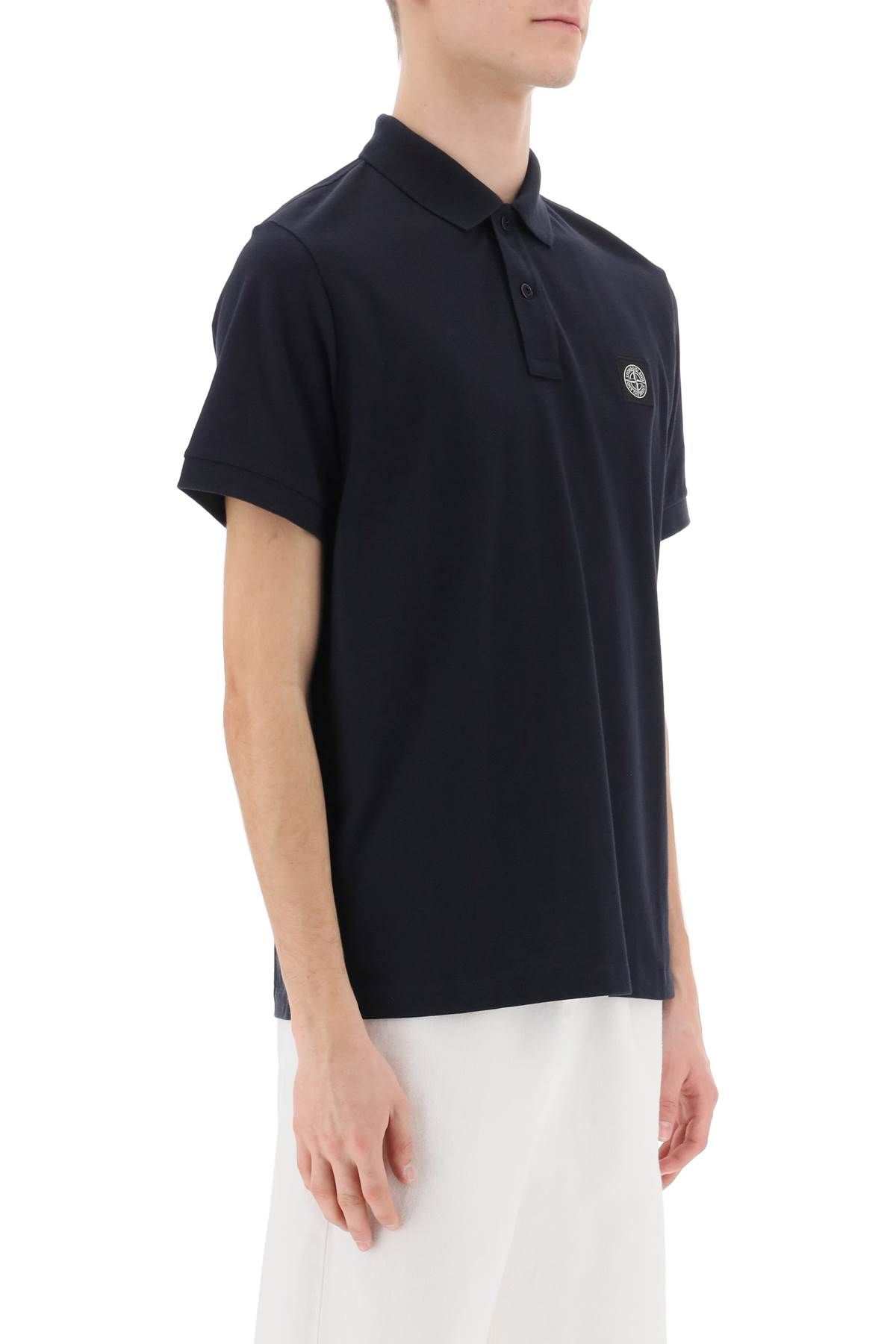 Shop Stone Island Slim Fit Polo Shirt With Logo Patch In Blue