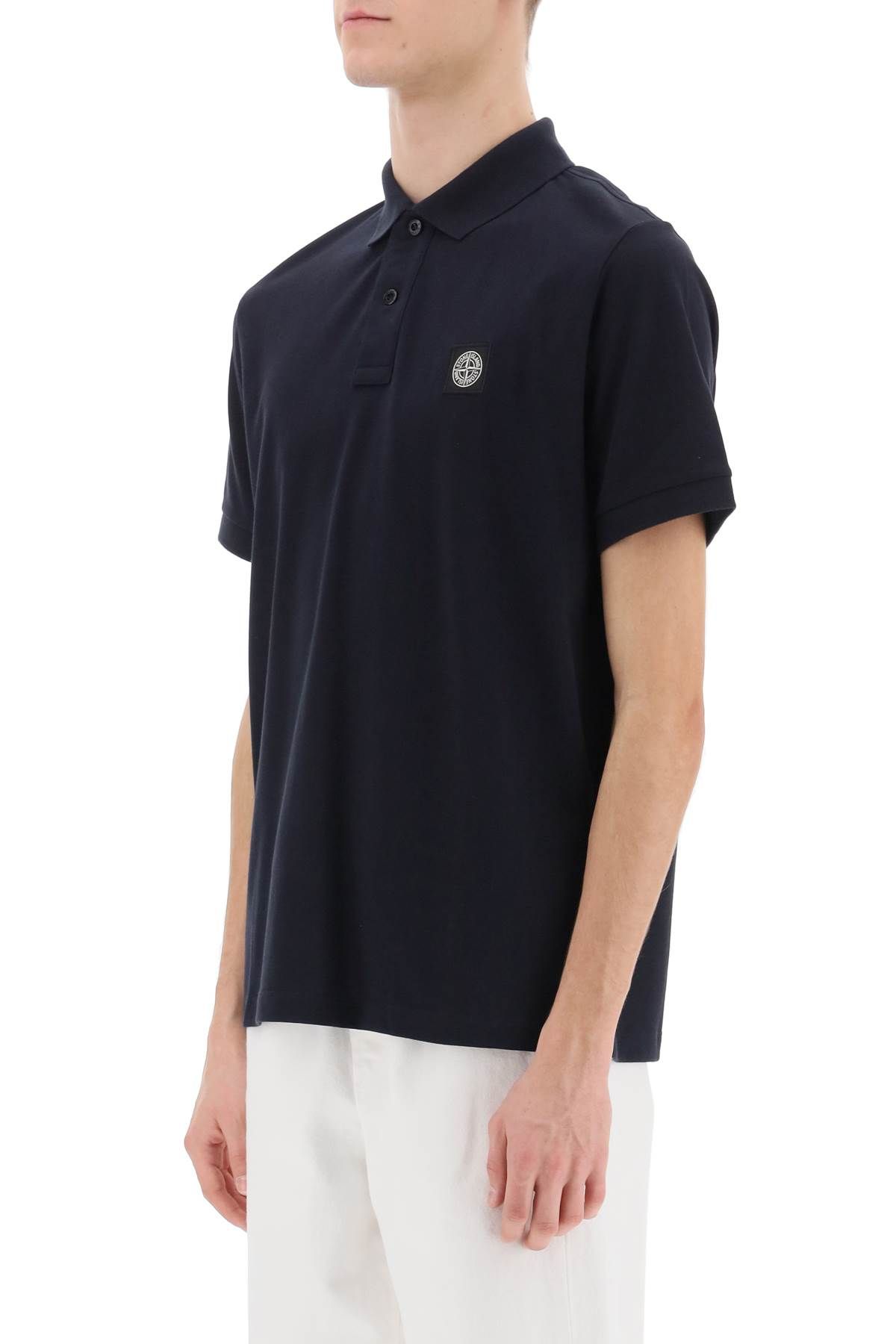 Shop Stone Island Slim Fit Polo Shirt With Logo Patch In Blue