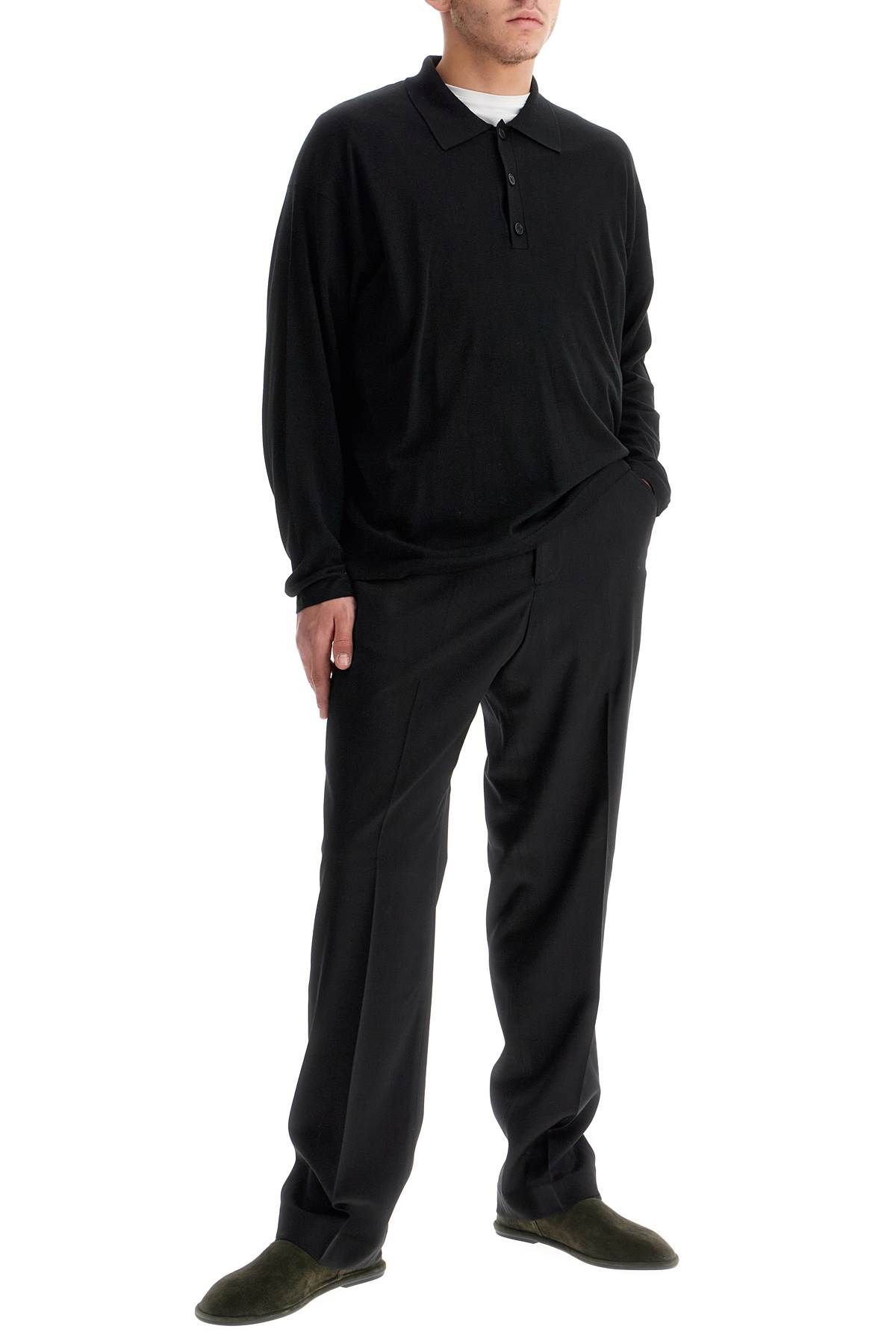 Shop The Row Long-sleeved Wool Djon Polo In Black