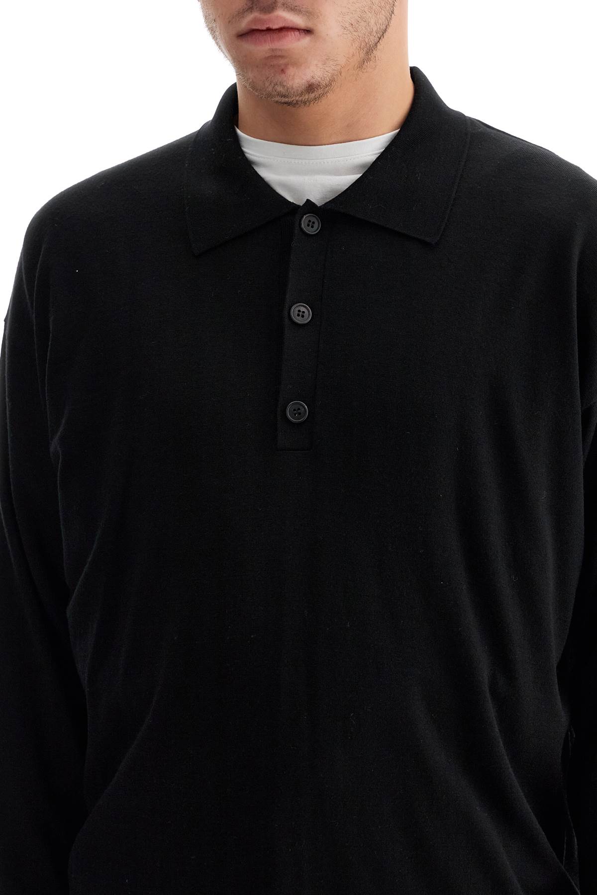 Shop The Row Long-sleeved Wool Djon Polo In Black