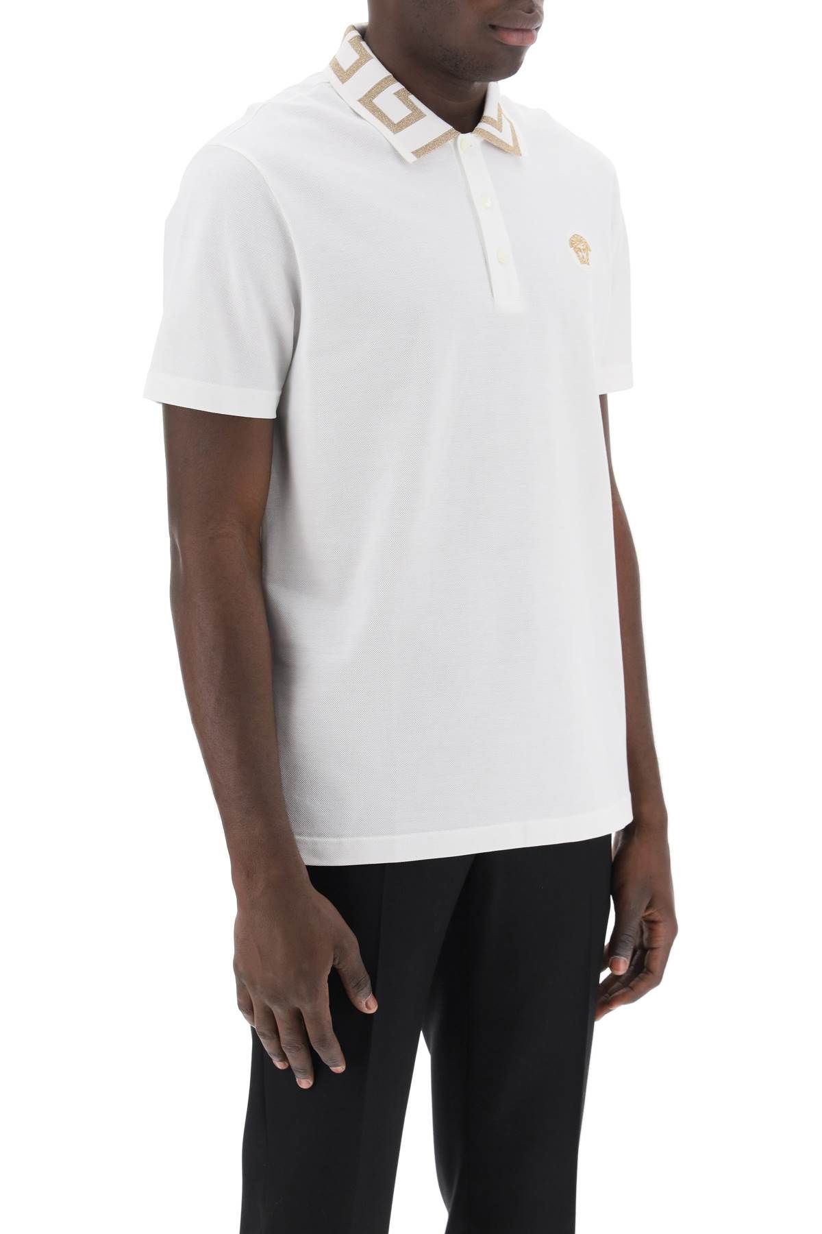 Shop Versace Polo Shirt With Greca Collar In White