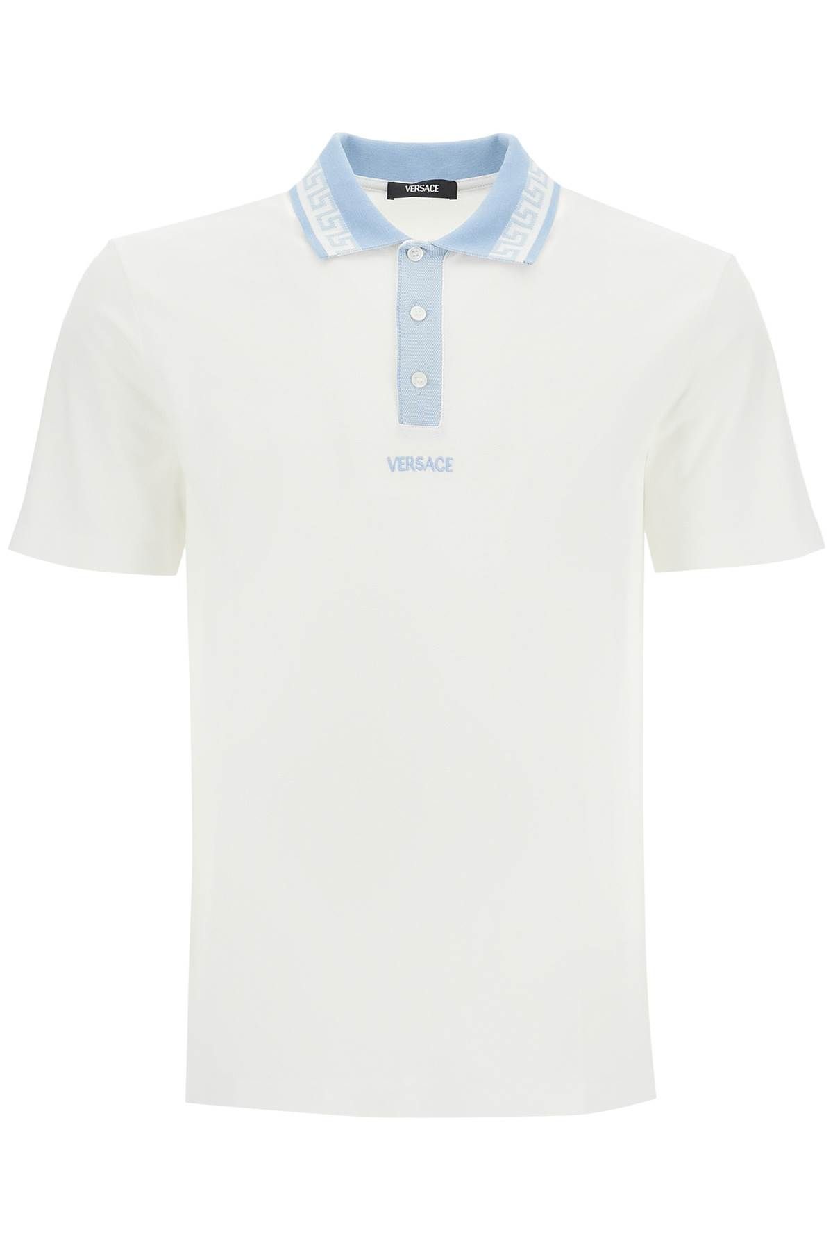 Shop Versace Polo Shirt With Greek Motif In White