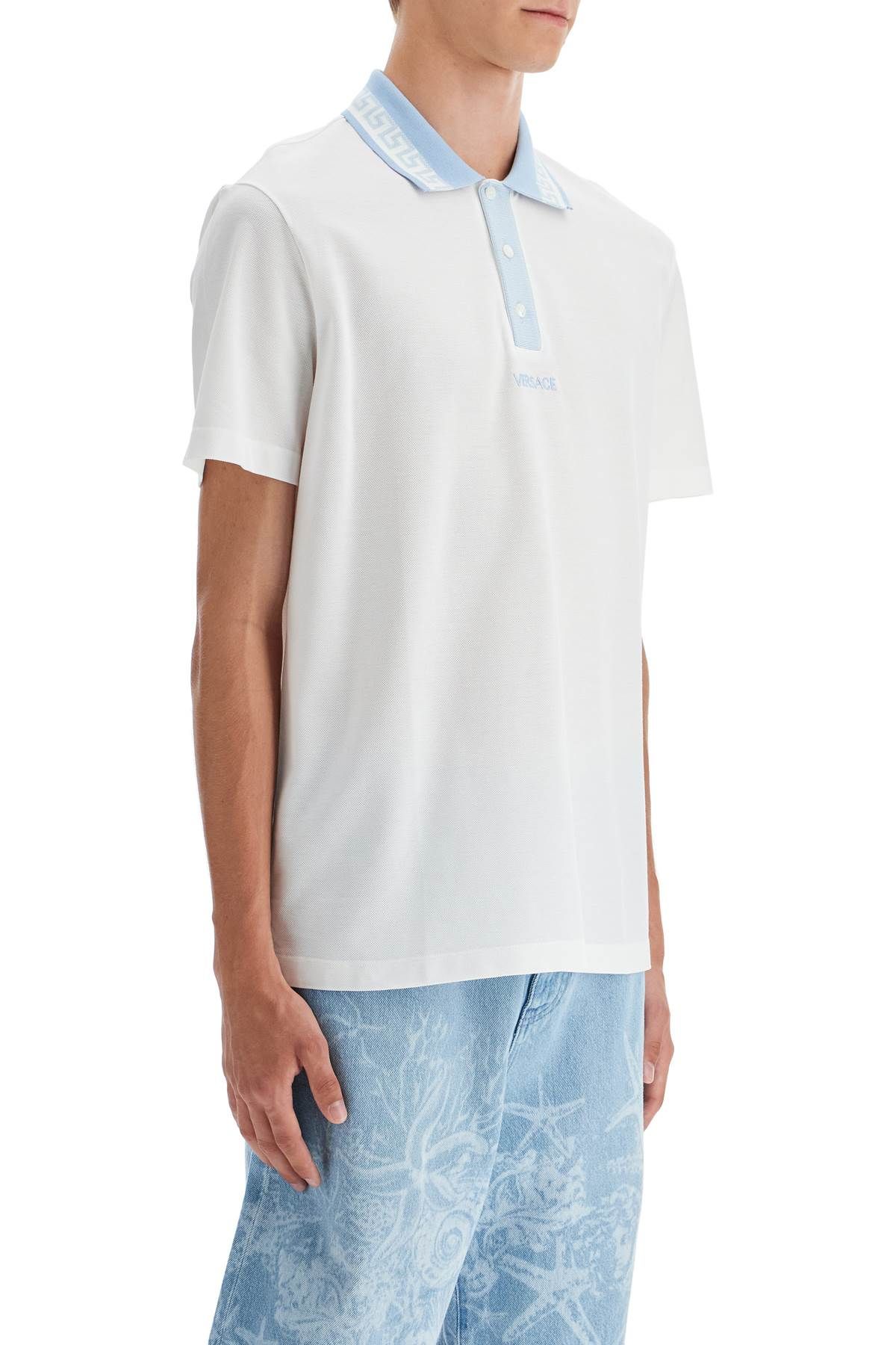 Shop Versace Polo Shirt With Greek Motif In White