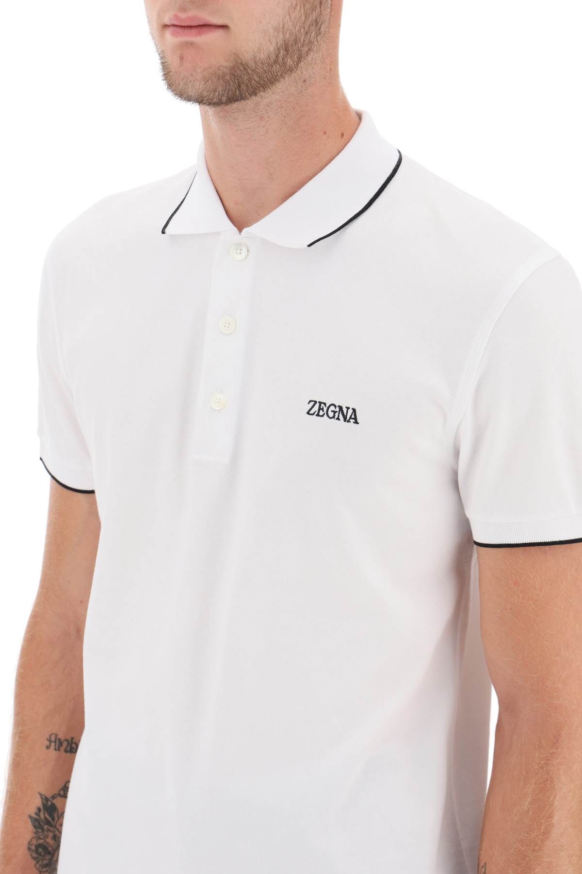 Shop Zegna Logoed Cotton Polo Shirt In White