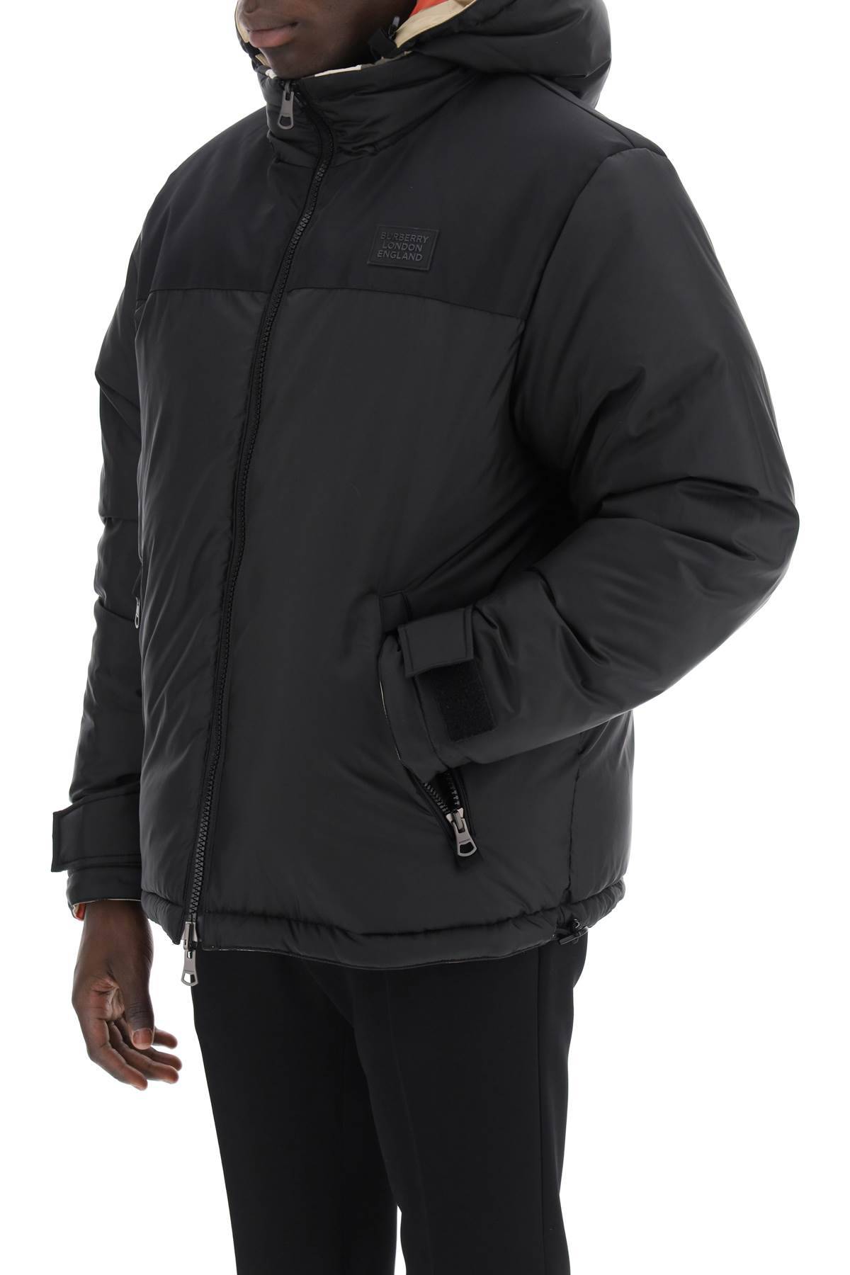 Shop Burberry Rutland Reversible Hooded Down Jacket In Beige,black
