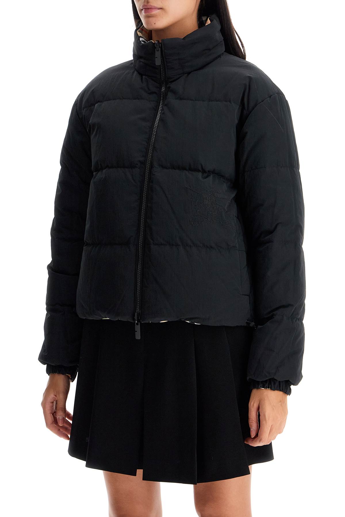 Shop Burberry Short Reversible Down Jacket In Black