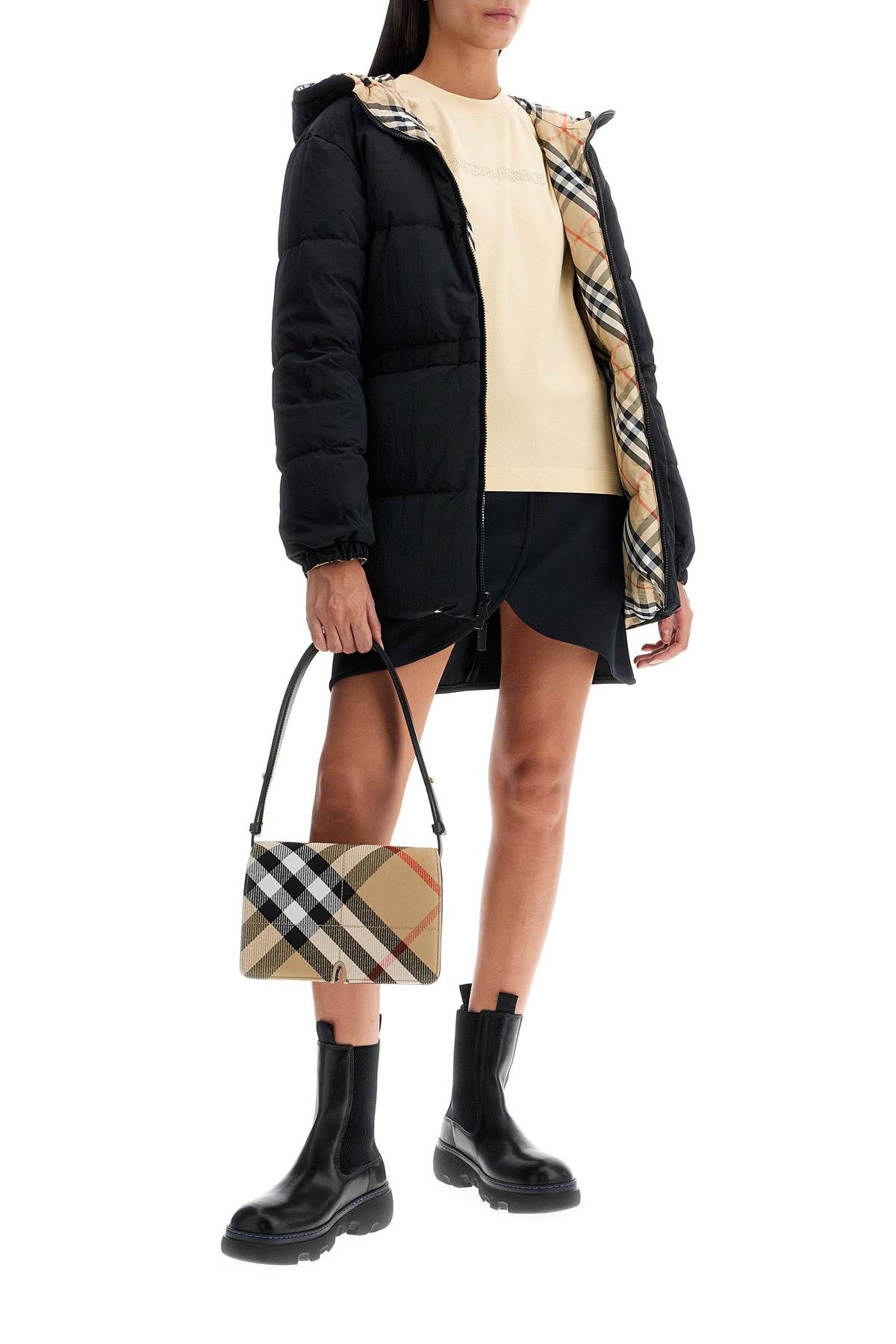 Shop Burberry Reversible Midi Down Jacket In Beige