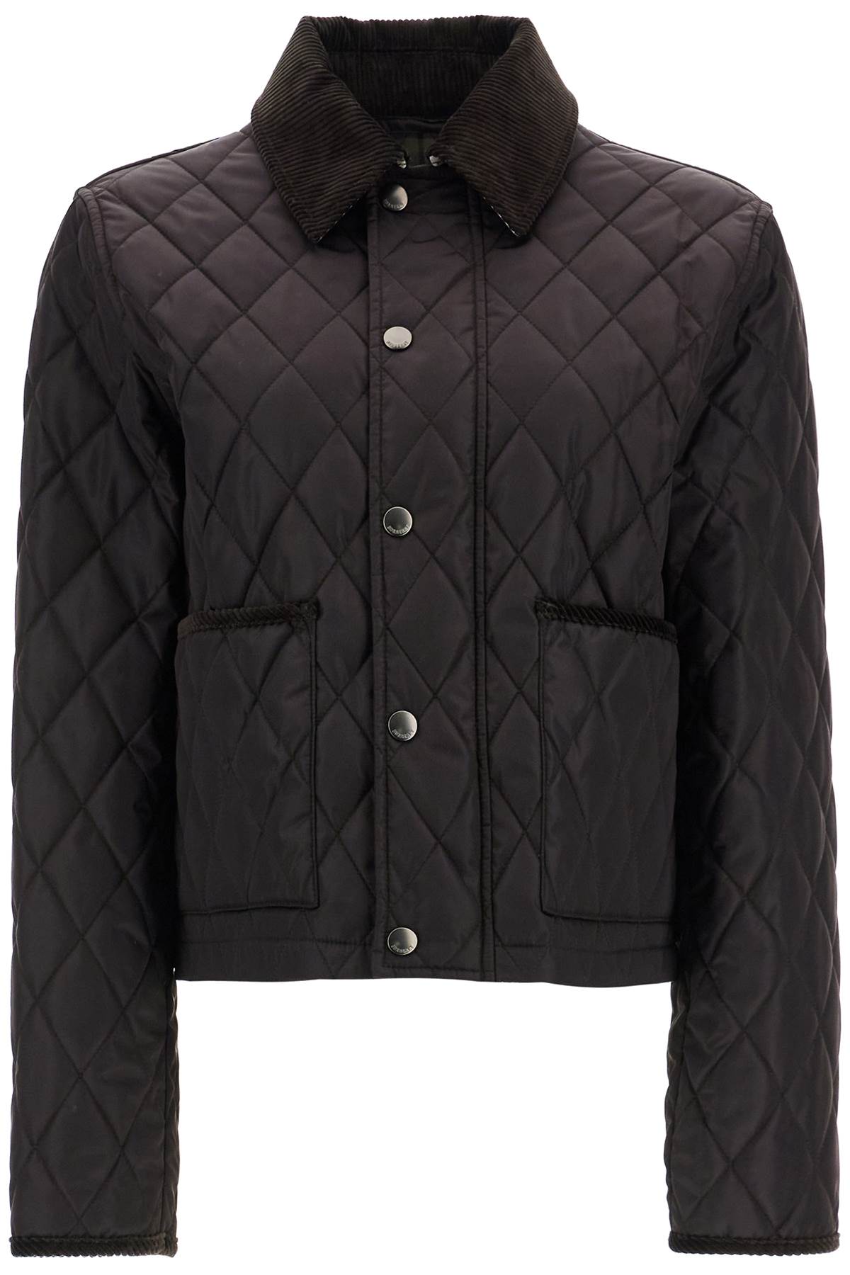 BURBERRY black quilted nylon cropped jacket with high collar