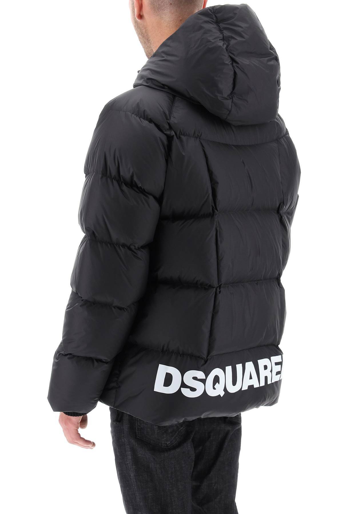 Shop Dsquared2 Logo Print Hooded Down Jacket In Black