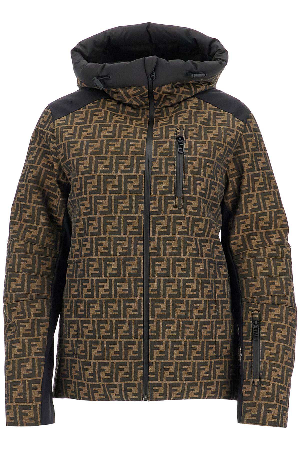 Shop Fendi 'canvas Ff Ski Down Jacket With Feather In Brown