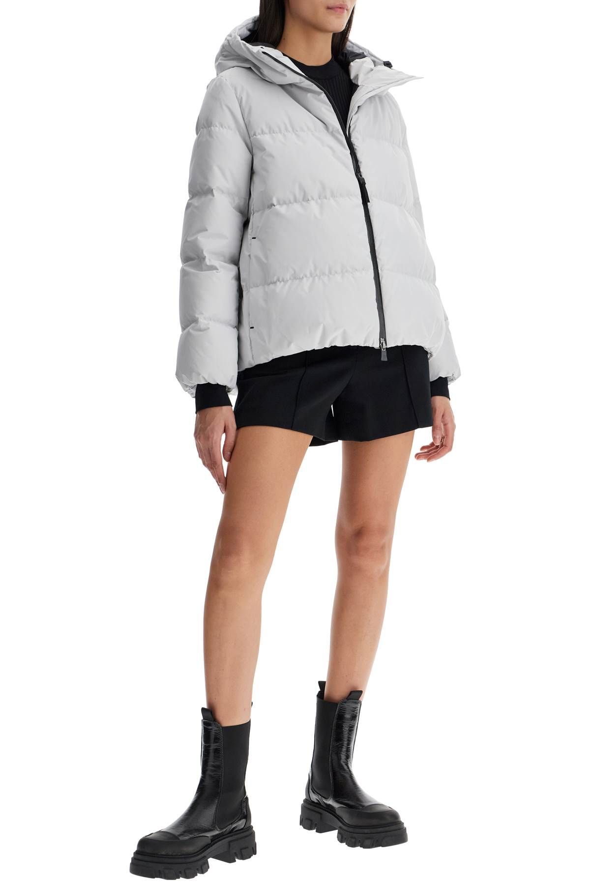 Shop Herno Laminar Short Down Jacket With Hood In Grey