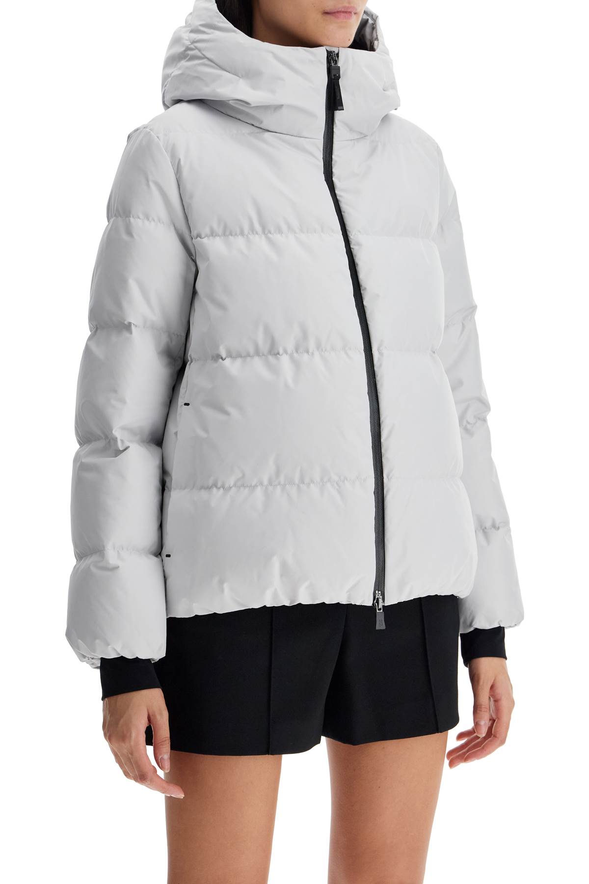 Shop Herno Laminar Short Down Jacket With Hood In Grey