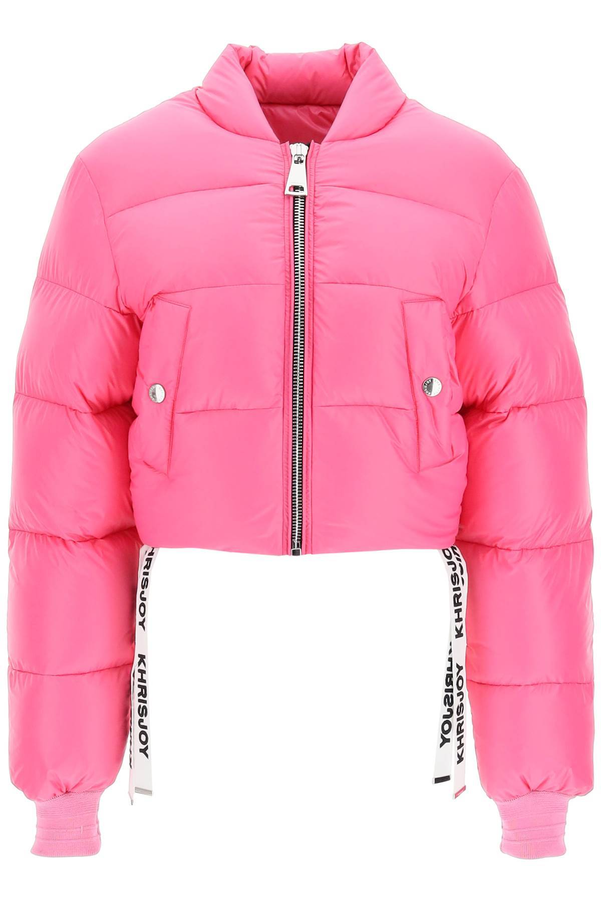 Shop Khrisjoy Cropped Puff Jacket In Pink