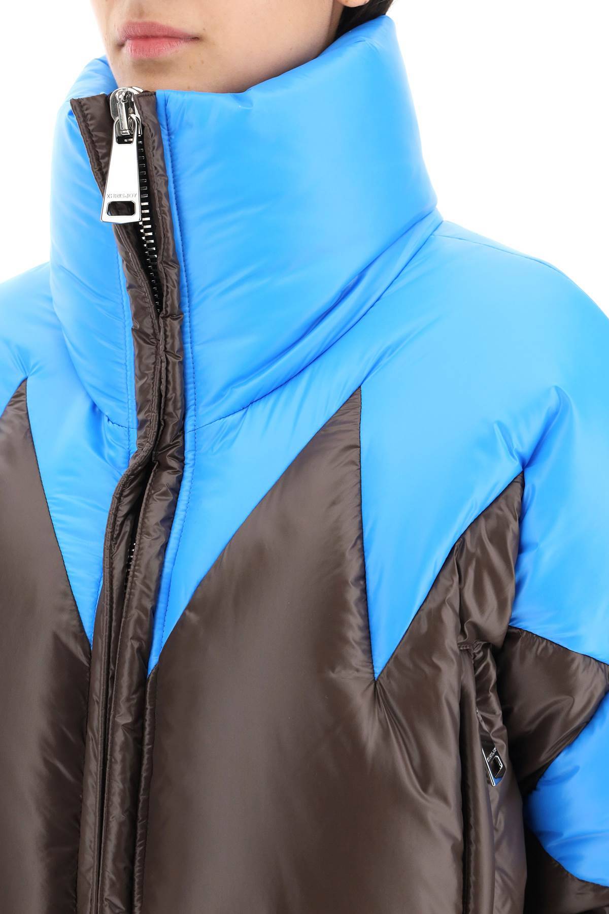 Shop Khrisjoy 'puff Peak' Cropped Puffer Jacket In Light Blue,black,blue