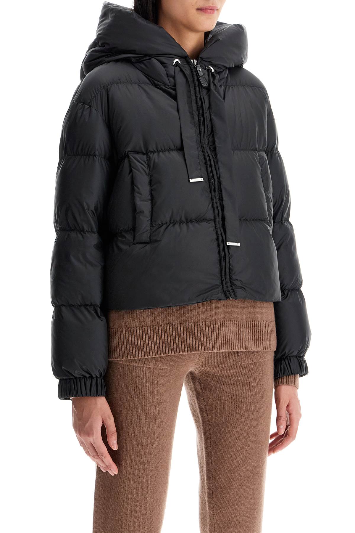 Shop Max Mara The Cube Short Hooded Down Jacket In Black