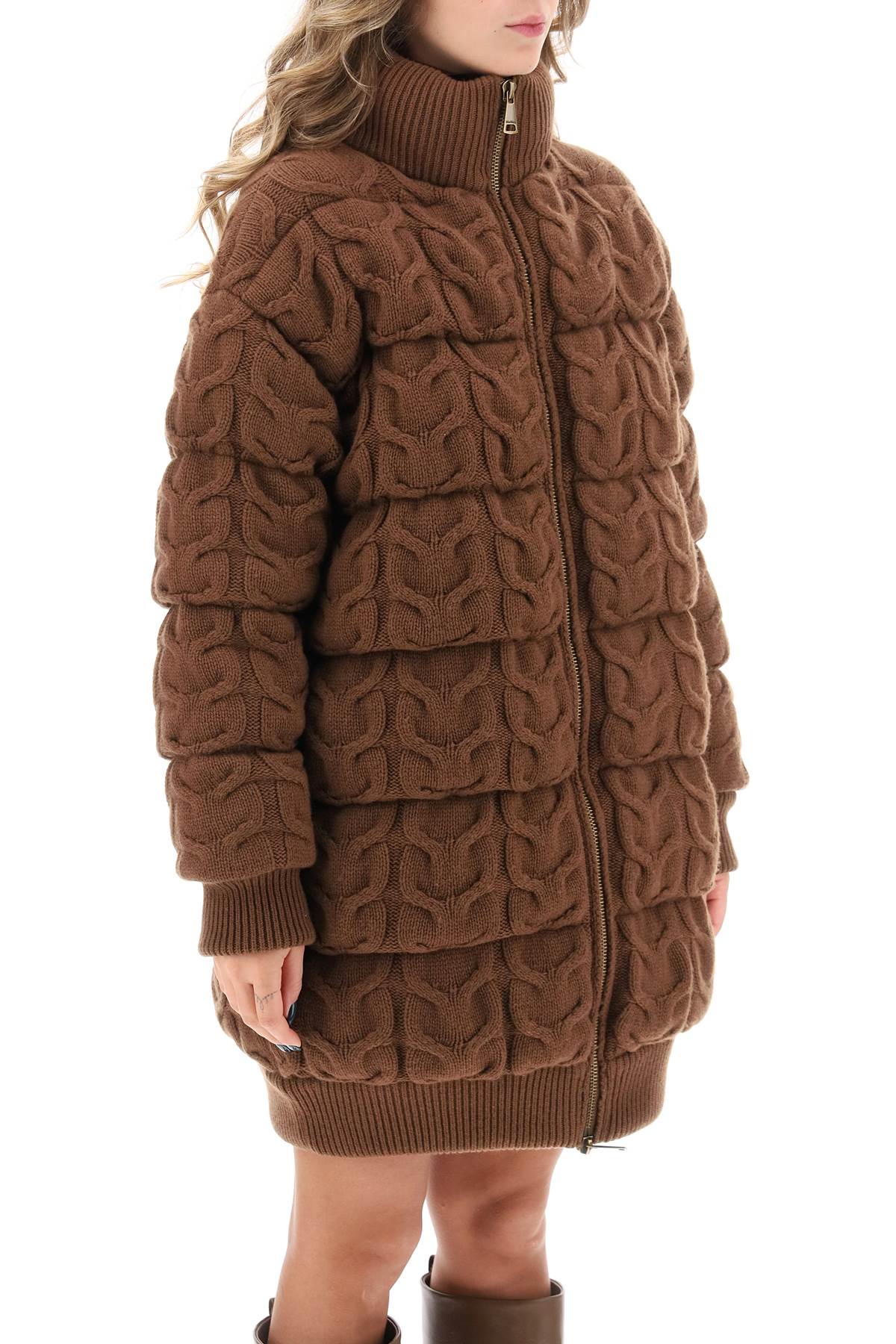 Shop Max Mara Ovatta Knitted Midi Puffer Jacket In Brown