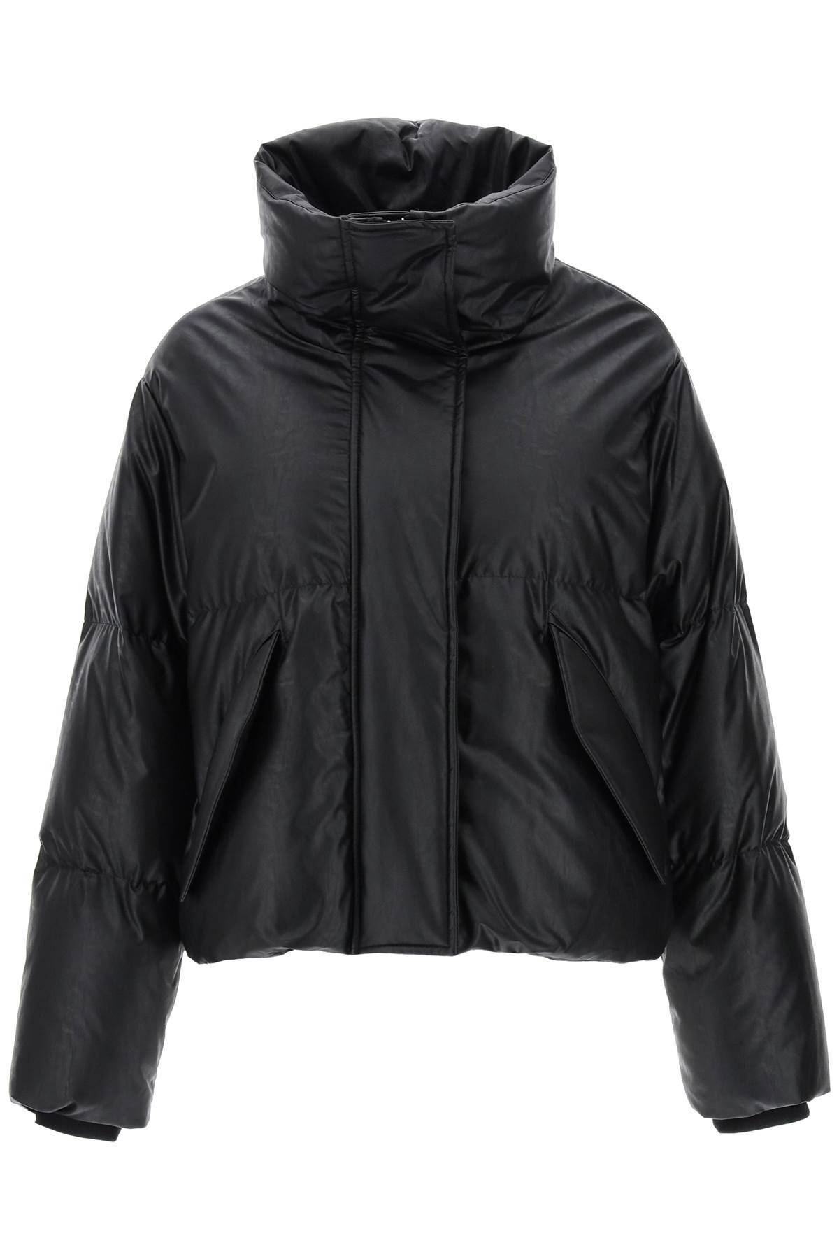Shop Mm6 Maison Margiela Faux Leather Puffer Jacket With Back Logo Embroidery In Black