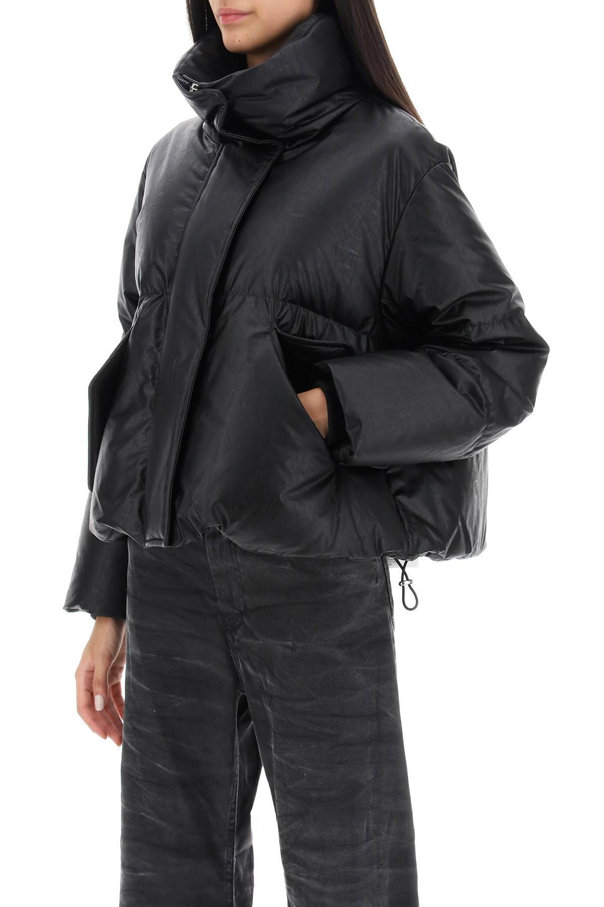 Shop Mm6 Maison Margiela Faux Leather Puffer Jacket With Back Logo Embroidery In Black