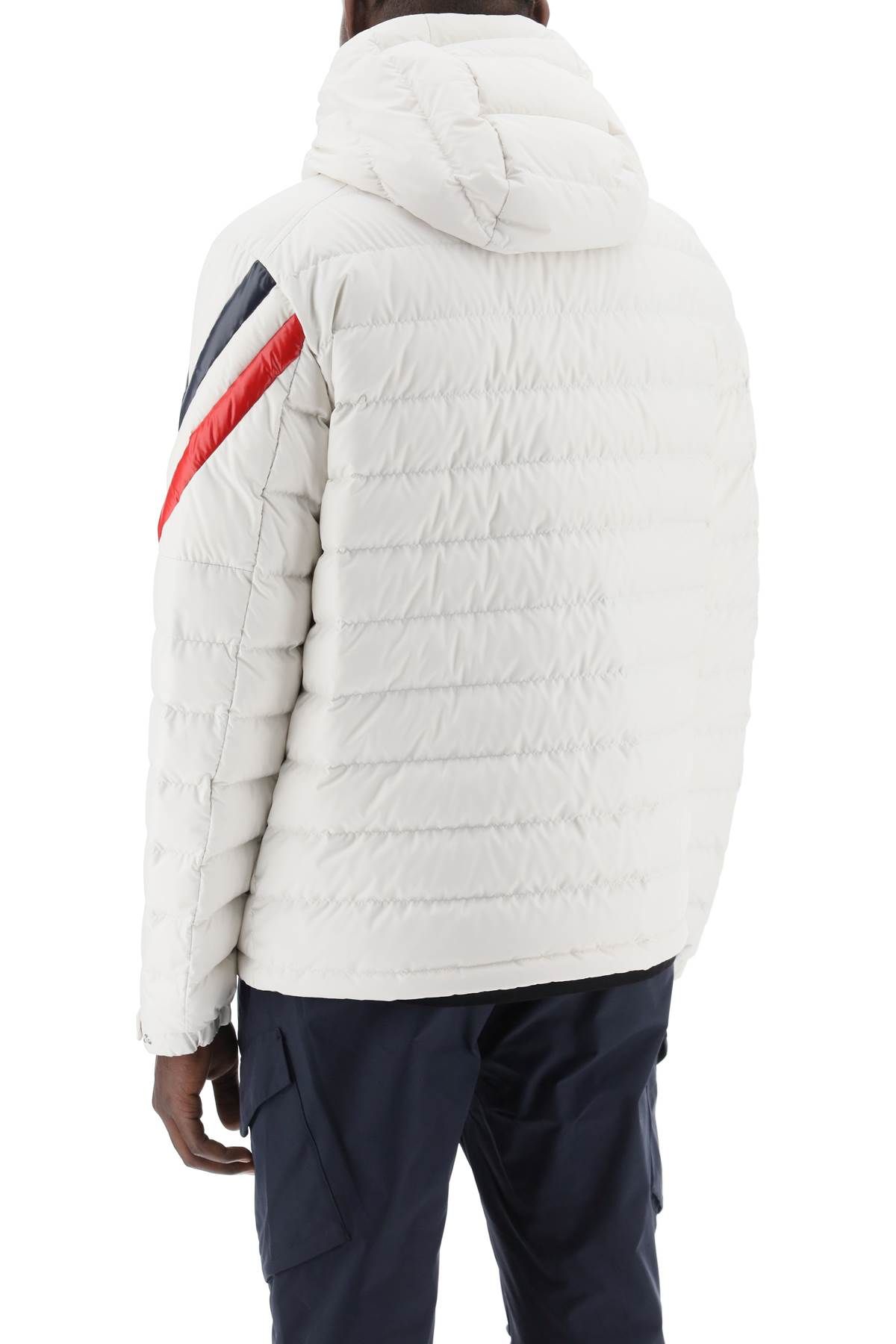 Shop Moncler Berard Down Jacket With Tricolor Intarsia In White