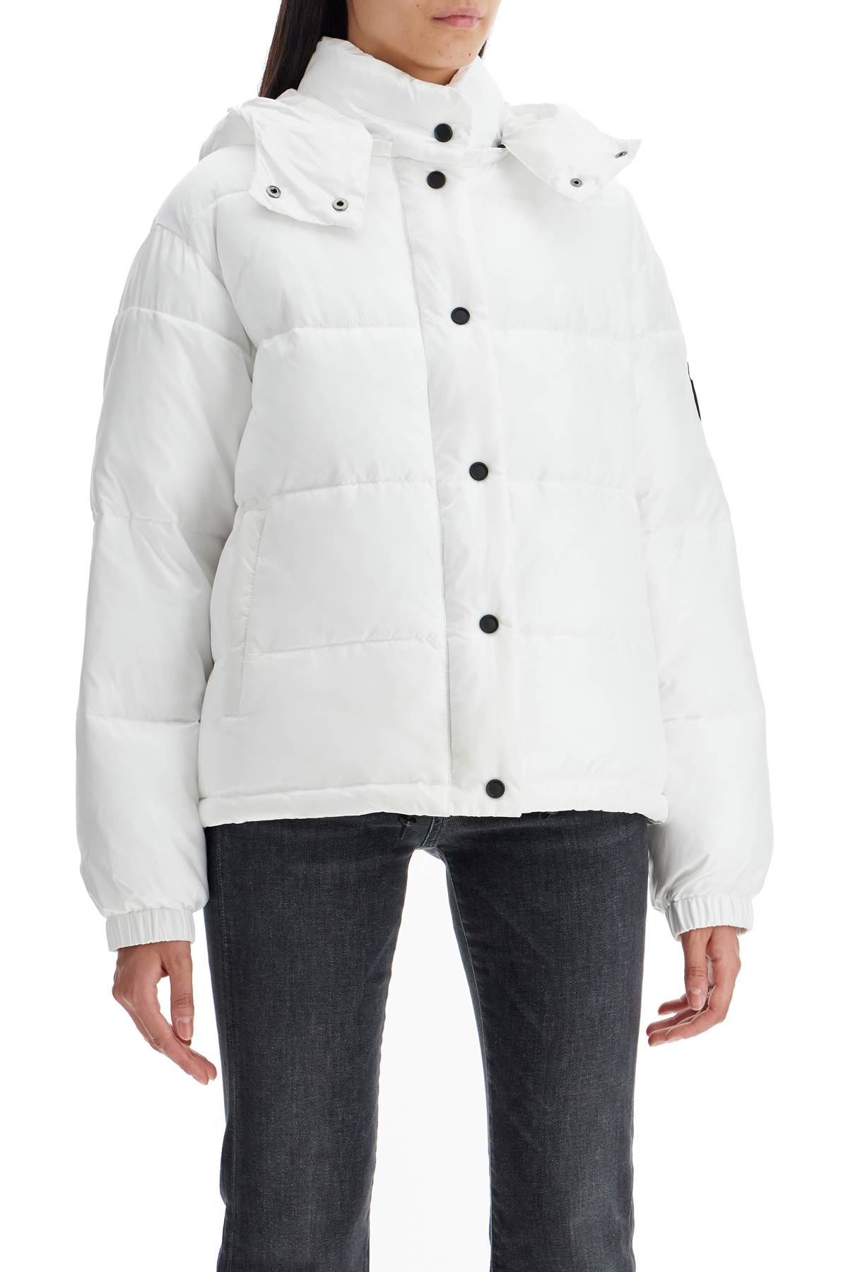 Shop Pinko 'down Jacket With Logo Patch In White